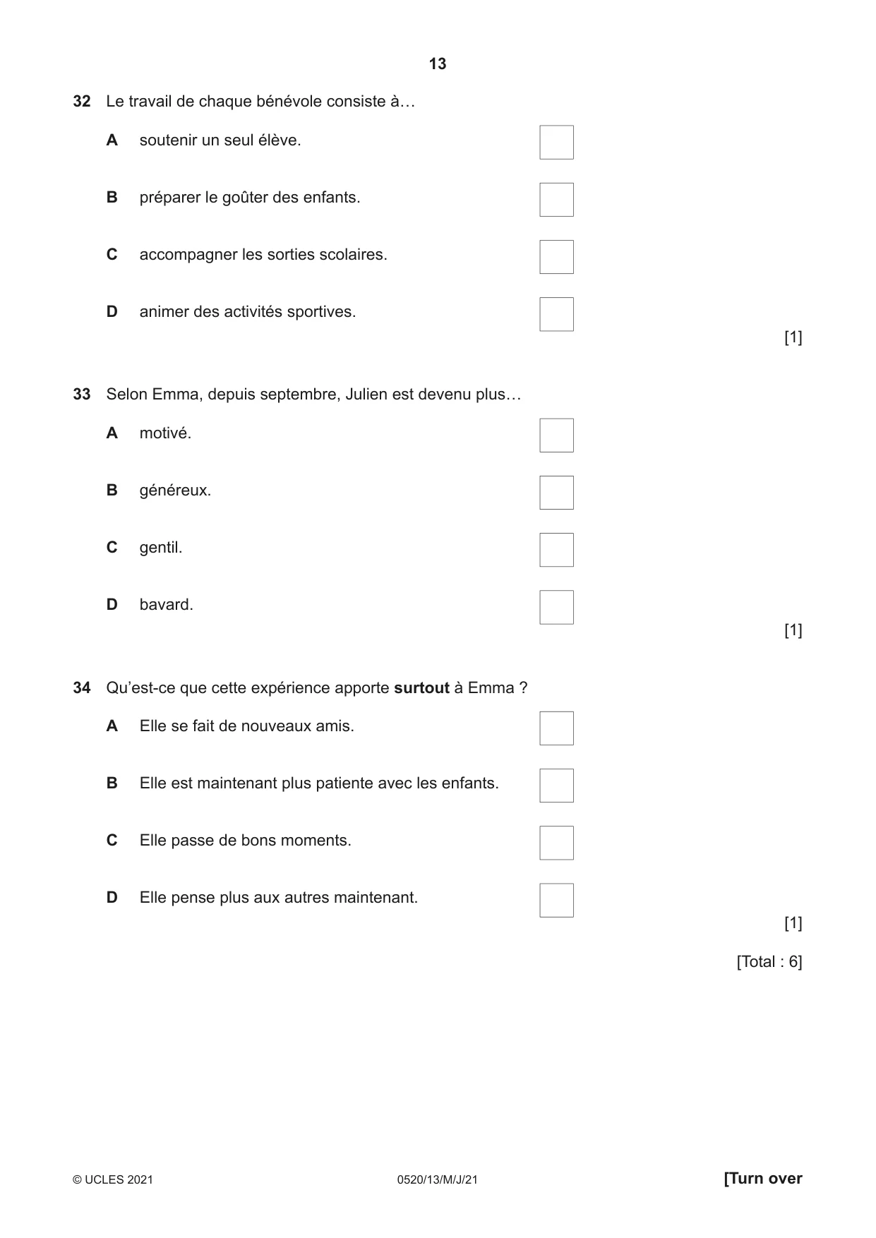Cambridge IGCSE French - Foreign Language 0520 2021 May/June Paper 1 · Variant 3 question paper, page 13 of 16