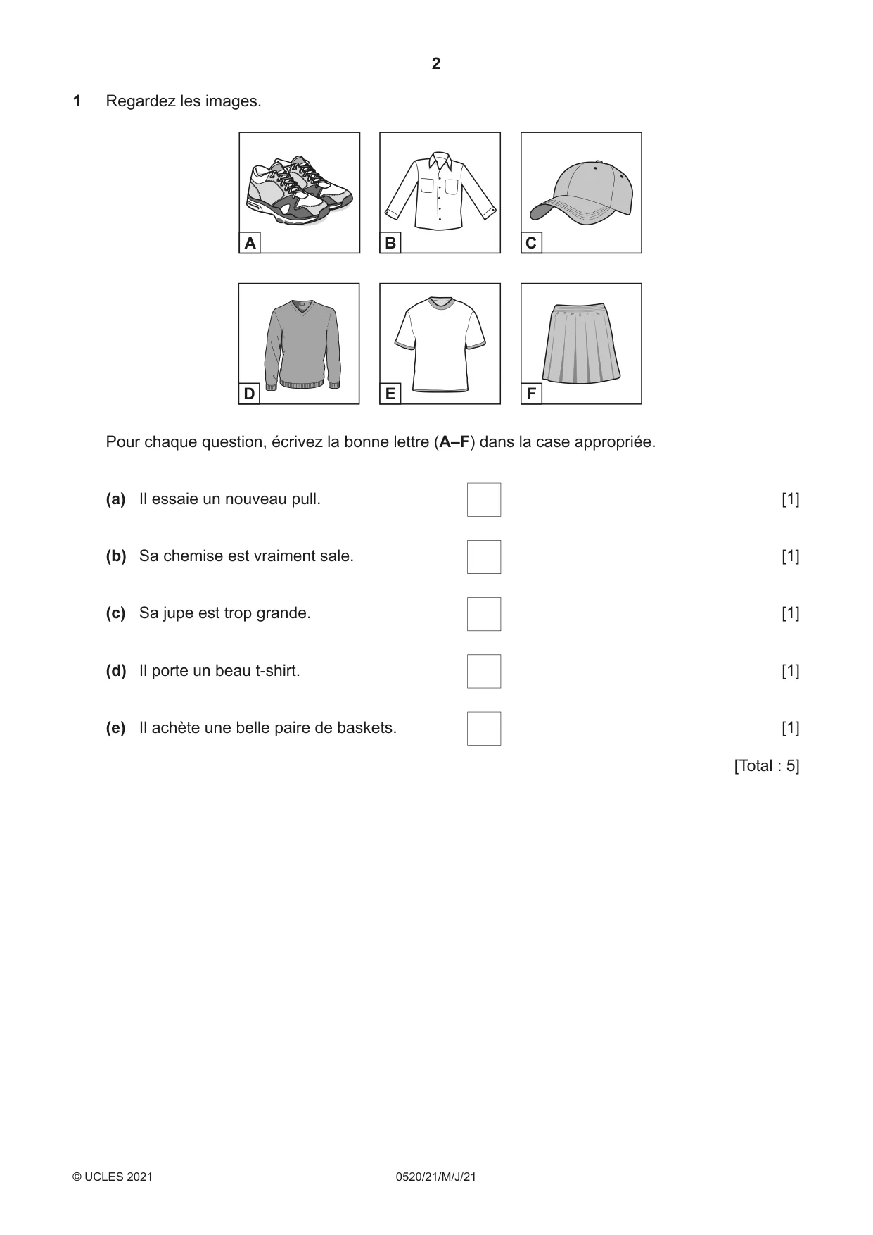 Cambridge IGCSE French - Foreign Language 0520 2021 May/June Paper 2 · Variant 1 question paper, page 2 of 12