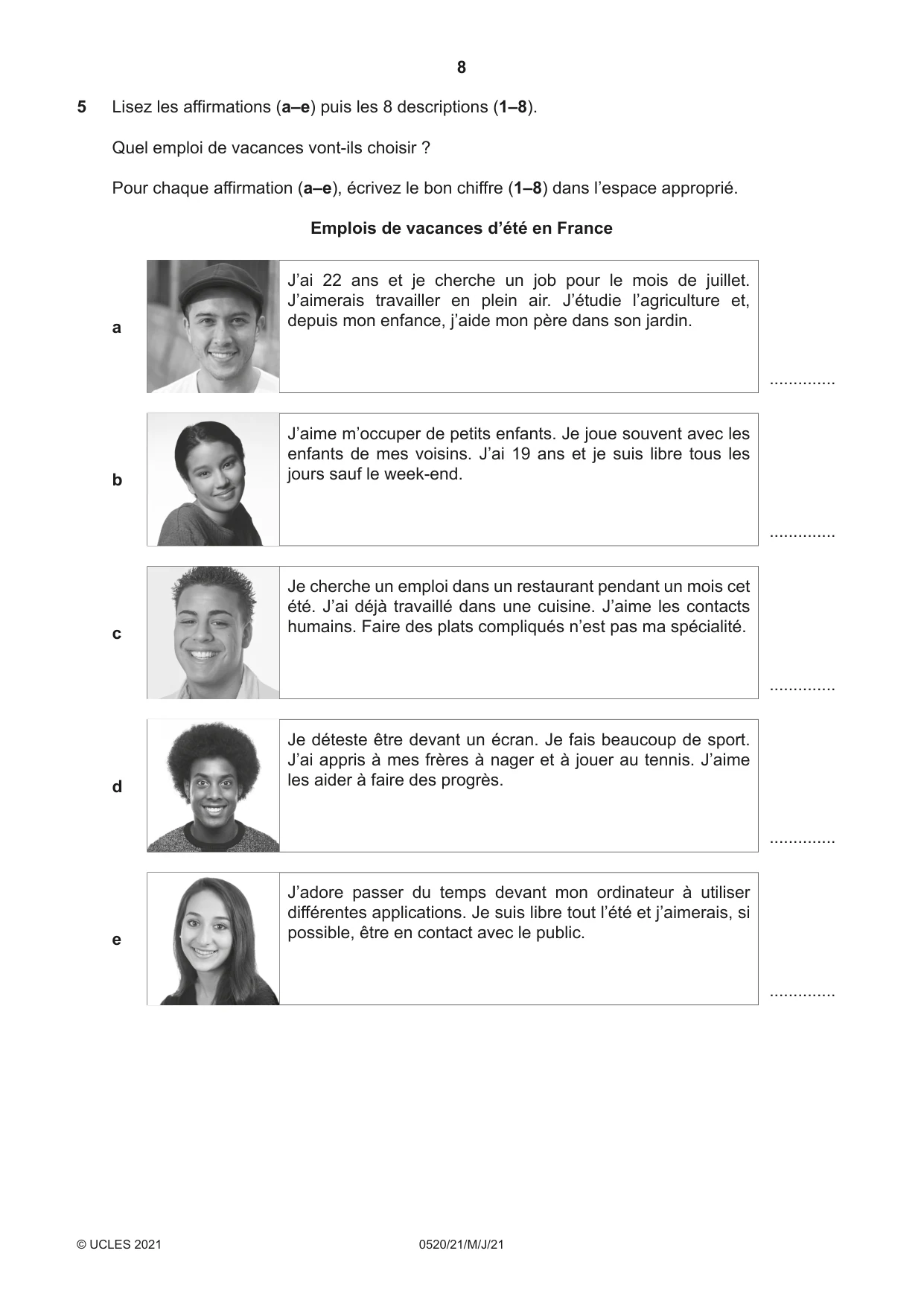 Cambridge IGCSE French - Foreign Language 0520 2021 May/June Paper 2 · Variant 1 question paper, page 8 of 12