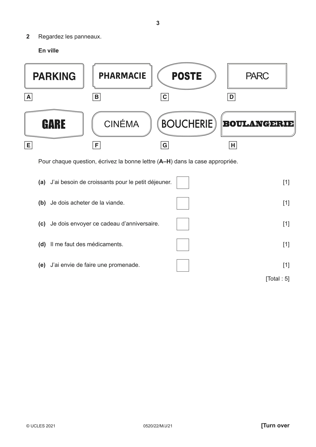 Cambridge IGCSE French - Foreign Language 0520 2021 May/June Paper 2 · Variant 2 question paper, page 3 of 12