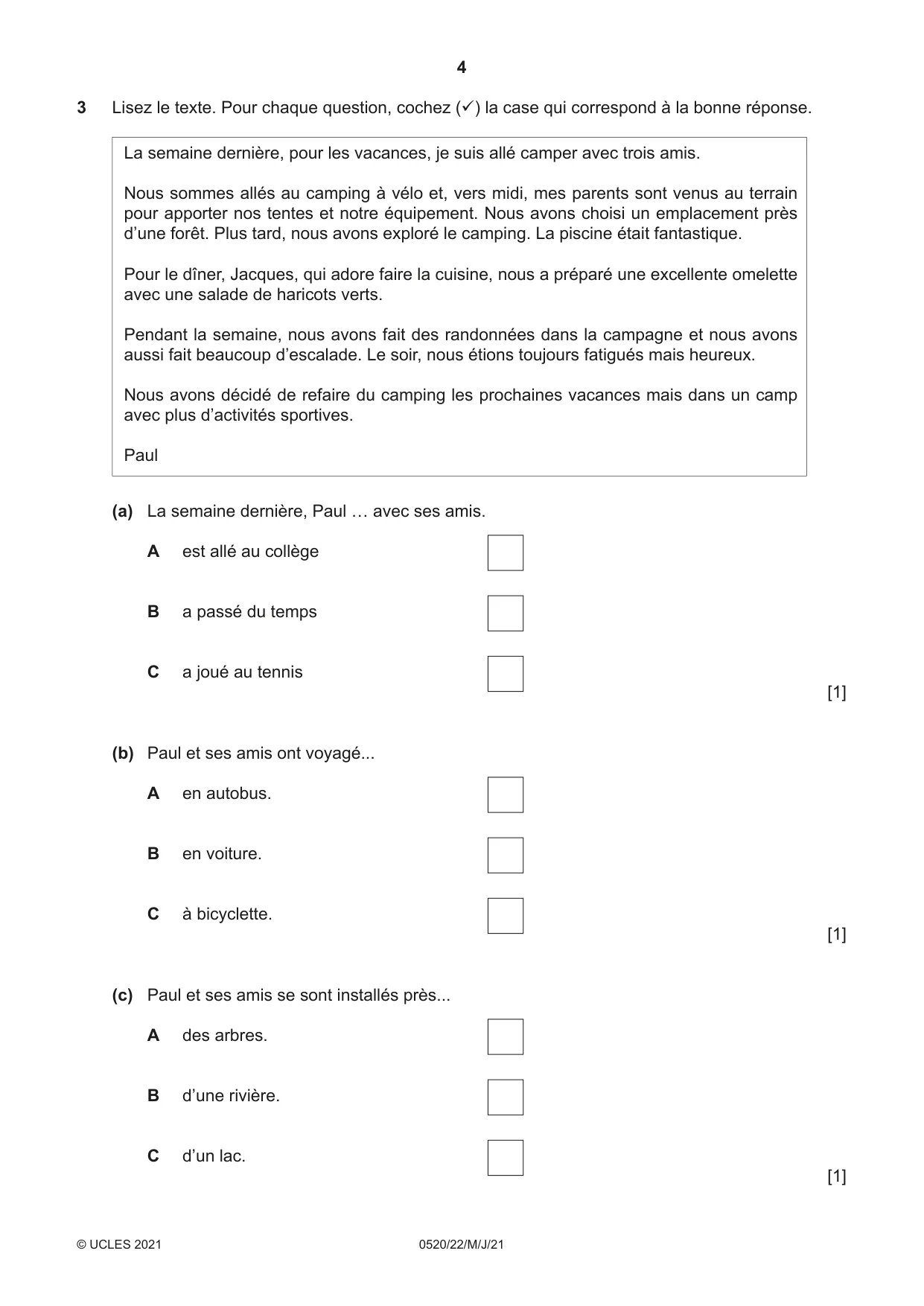 Cambridge IGCSE French - Foreign Language 0520 2021 May/June Paper 2 · Variant 2 question paper, page 4 of 12