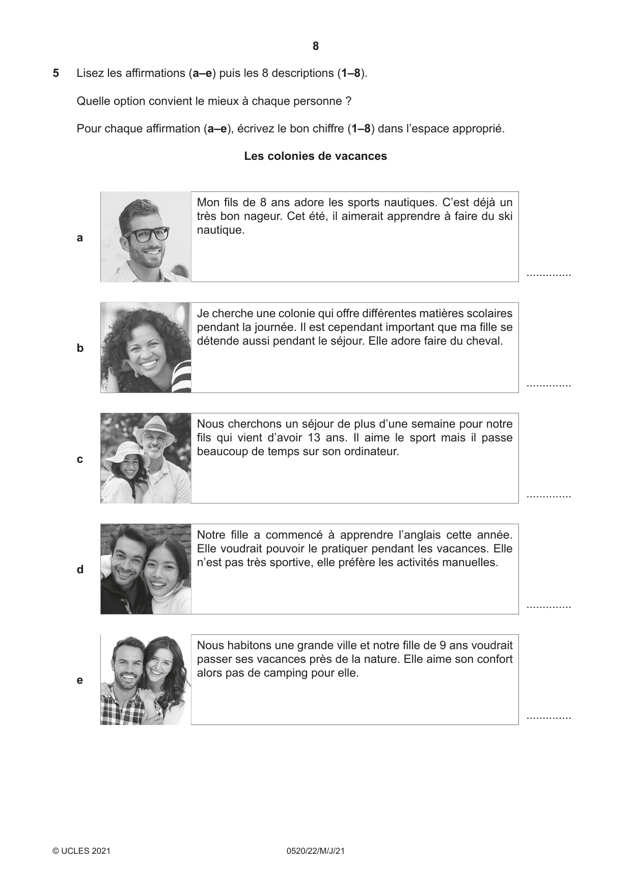 Cambridge IGCSE French - Foreign Language 0520 2021 May/June Paper 2 · Variant 2 question paper, page 8 of 12