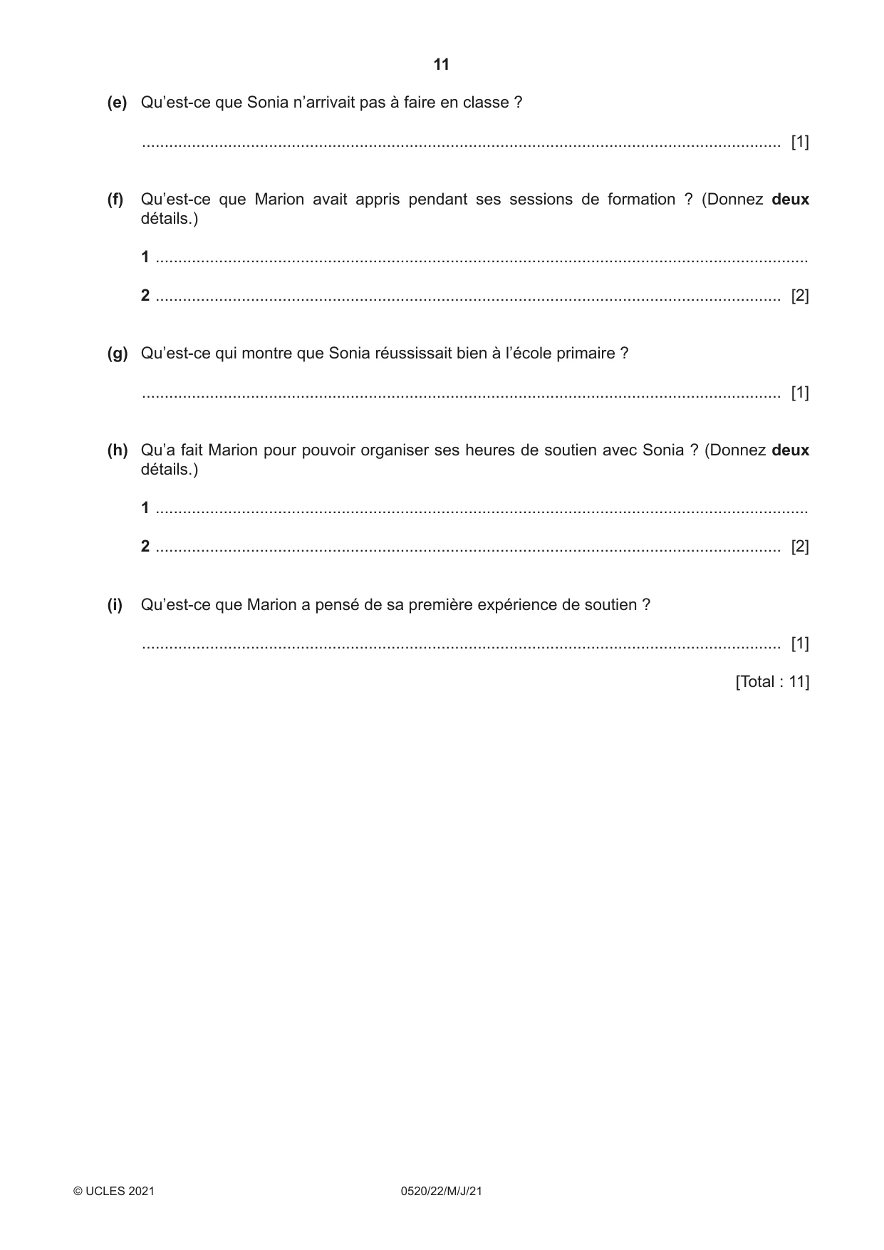 Cambridge IGCSE French - Foreign Language 0520 2021 May/June Paper 2 · Variant 2 question paper, page 11 of 12
