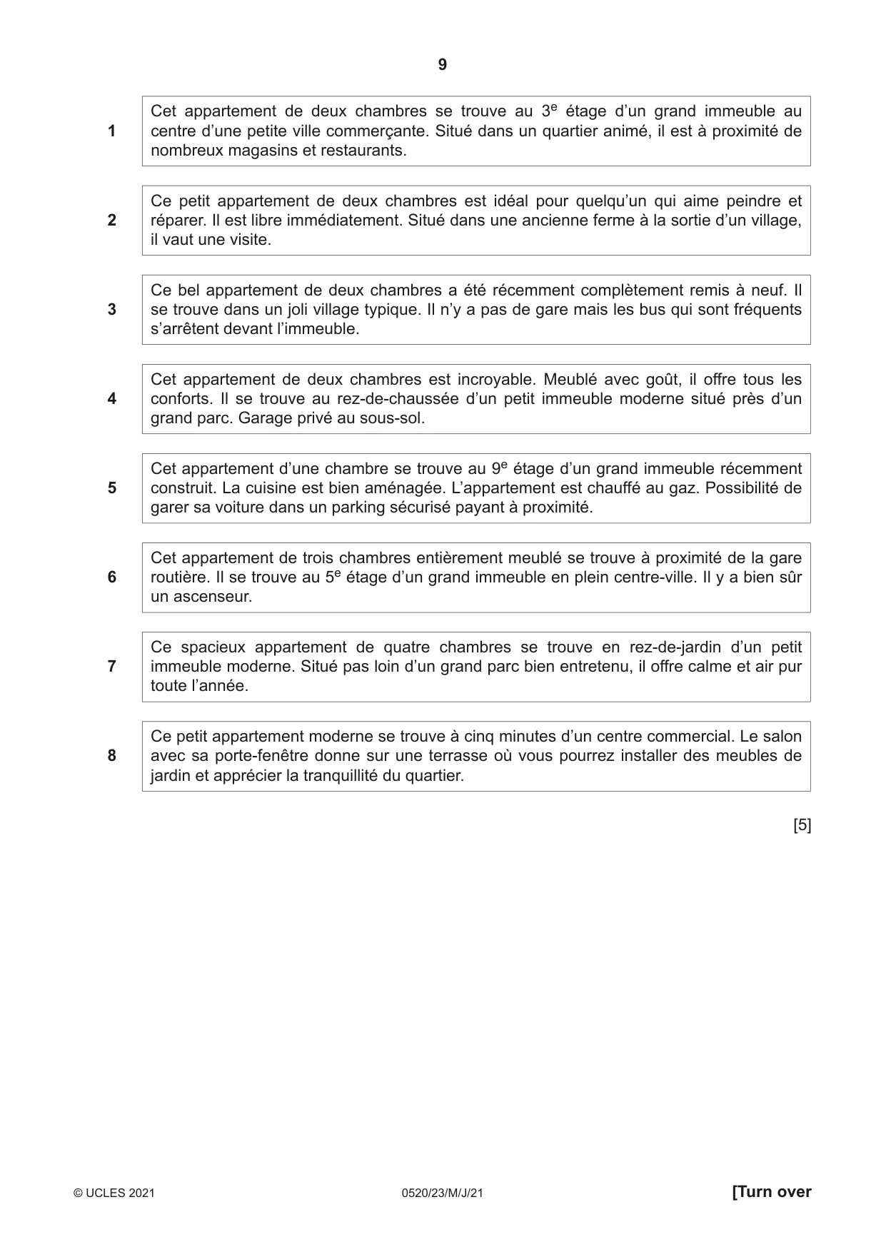 Cambridge IGCSE French - Foreign Language 0520 2021 May/June Paper 2 · Variant 3 question paper, page 9 of 12