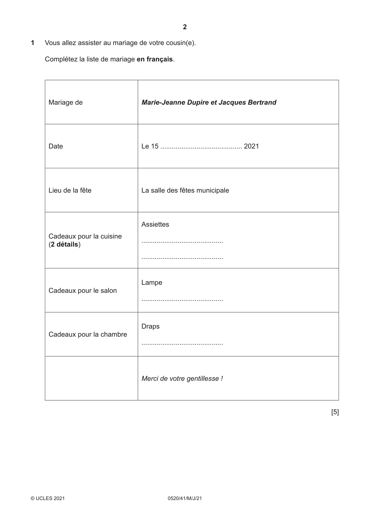 Cambridge IGCSE French - Foreign Language 0520 2021 May/June Paper 4 · Variant 1 question paper, page 2 of 8