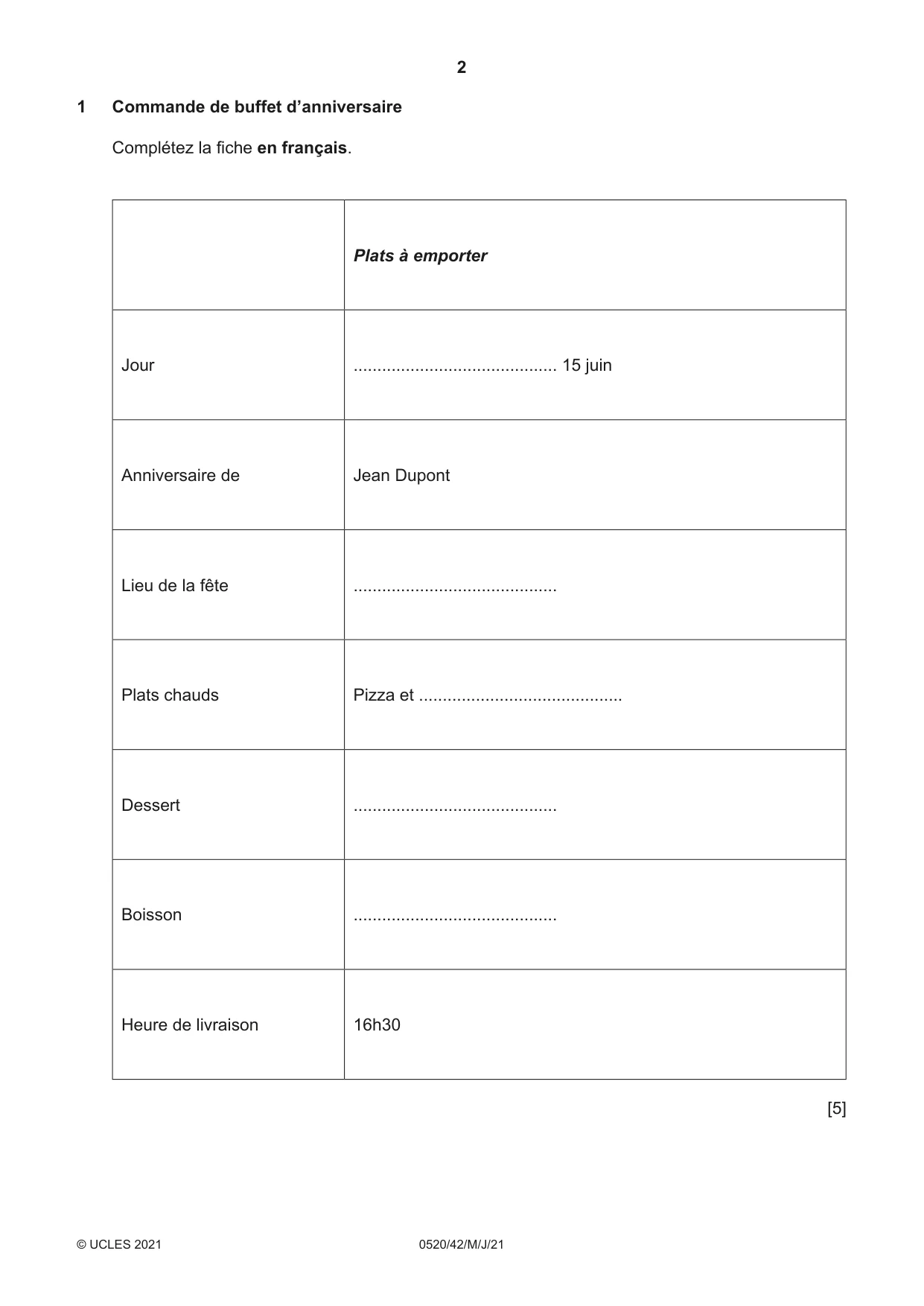 Cambridge IGCSE French - Foreign Language 0520 2021 May/June Paper 4 · Variant 2 question paper, page 2 of 8