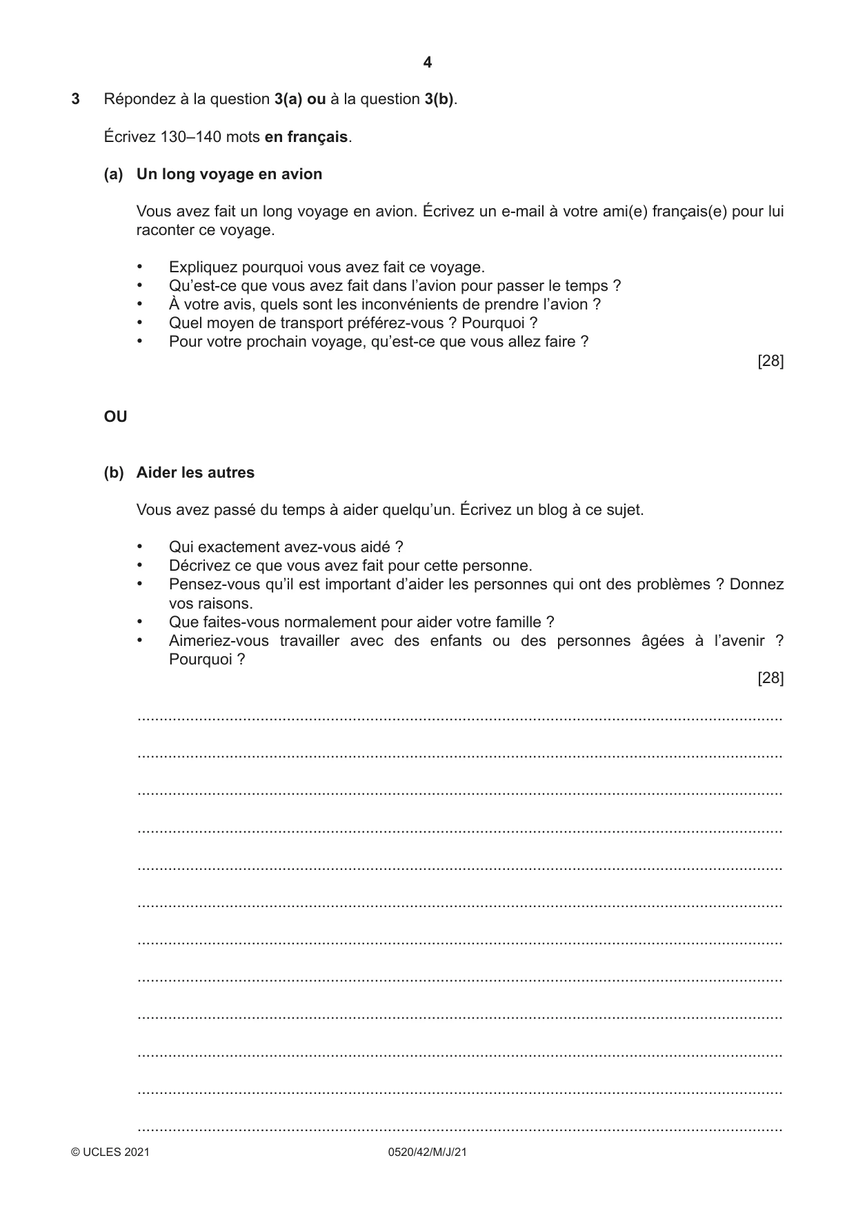 Cambridge IGCSE French - Foreign Language 0520 2021 May/June Paper 4 · Variant 2 question paper, page 4 of 8