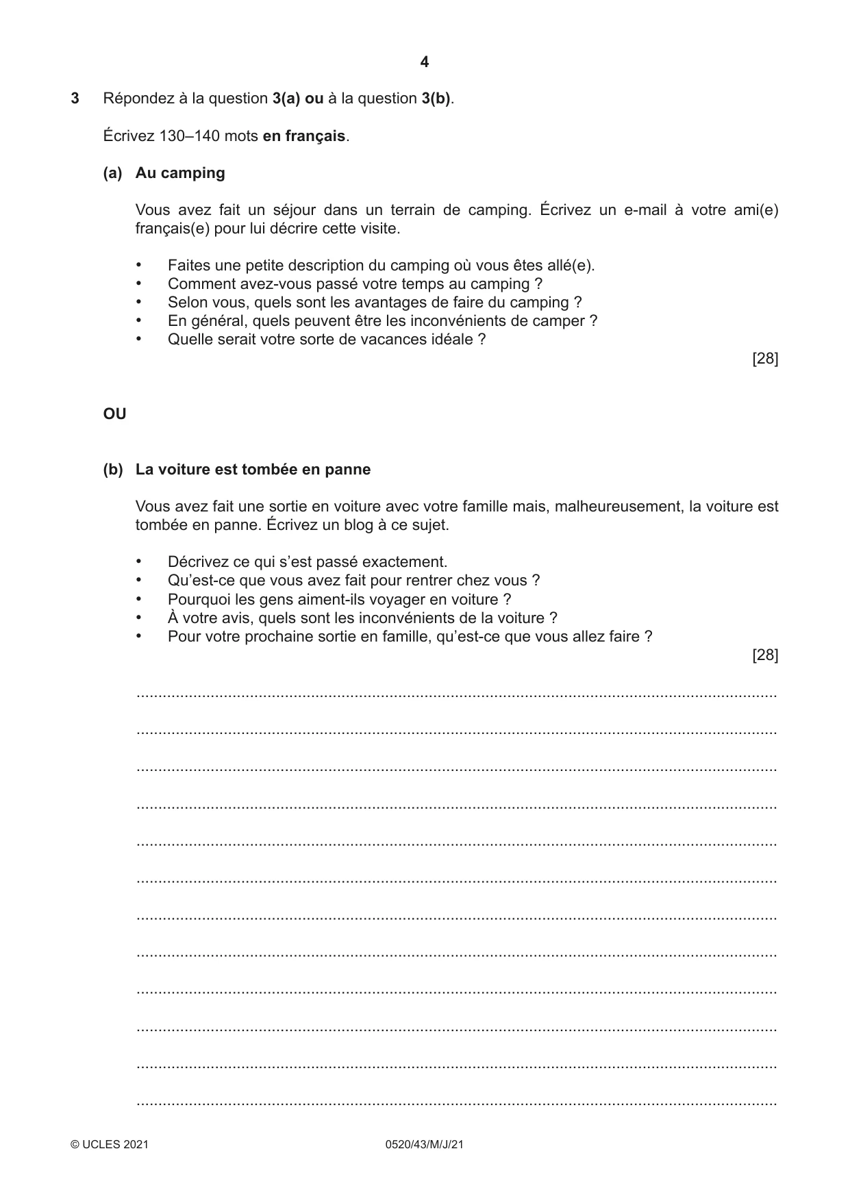 Cambridge IGCSE French - Foreign Language 0520 2021 May/June Paper 4 · Variant 3 question paper, page 4 of 8