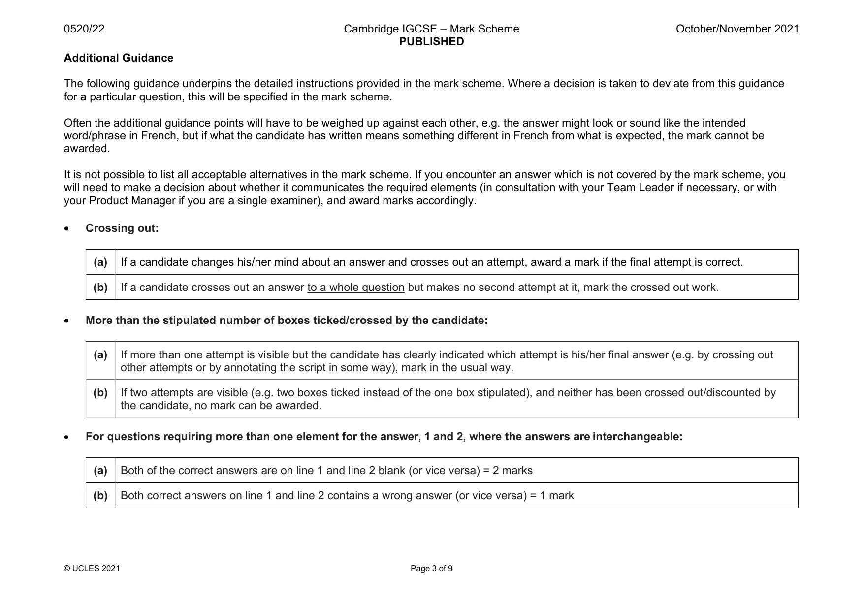 Mark scheme, page 3 of 9