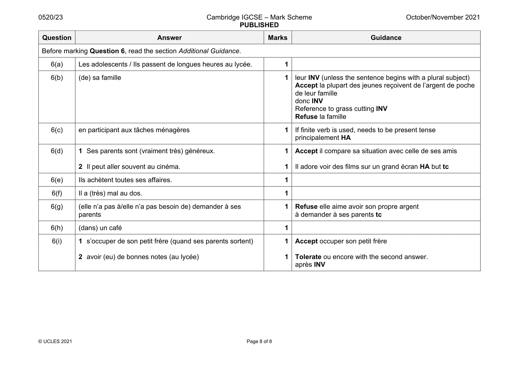 Mark scheme, page 8 of 8