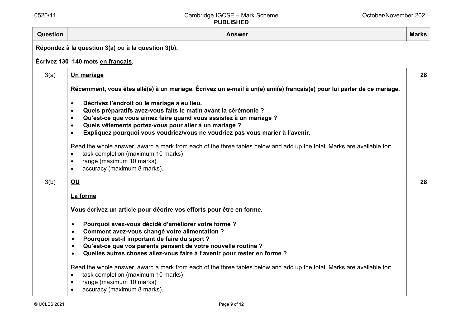 Mark scheme, page 9 of 12