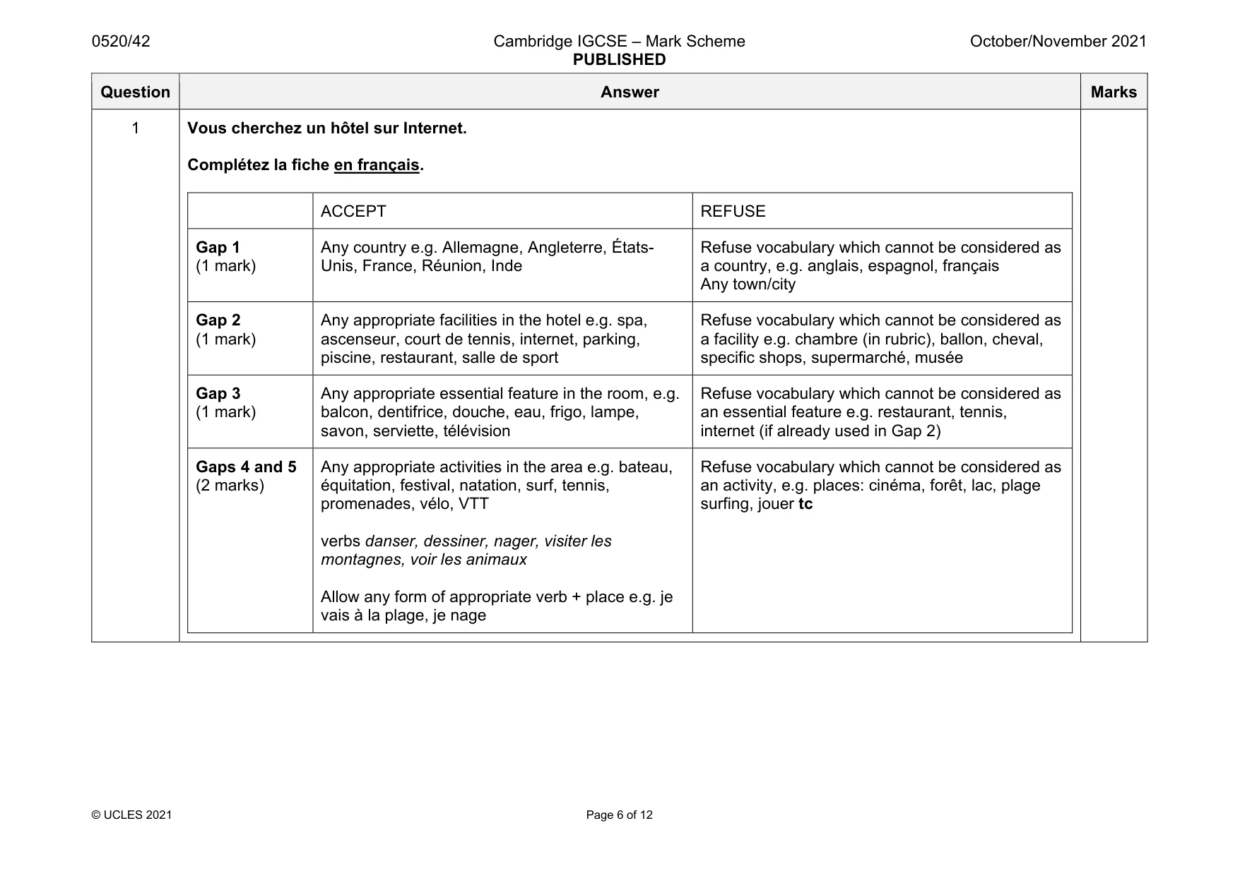 Mark scheme, page 6 of 12