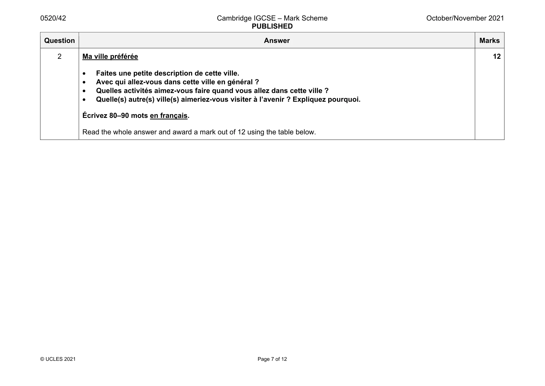 Mark scheme, page 7 of 12