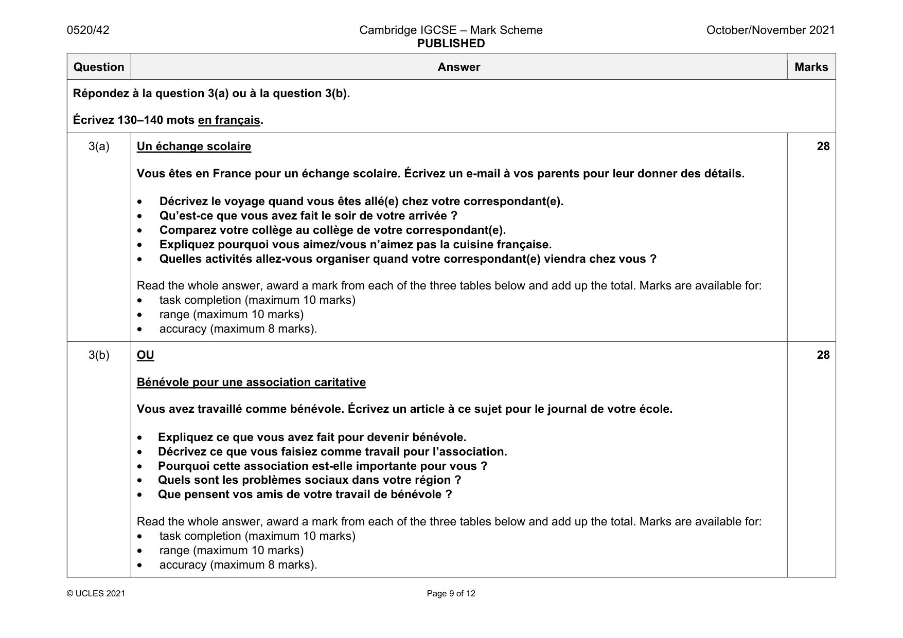 Mark scheme, page 9 of 12