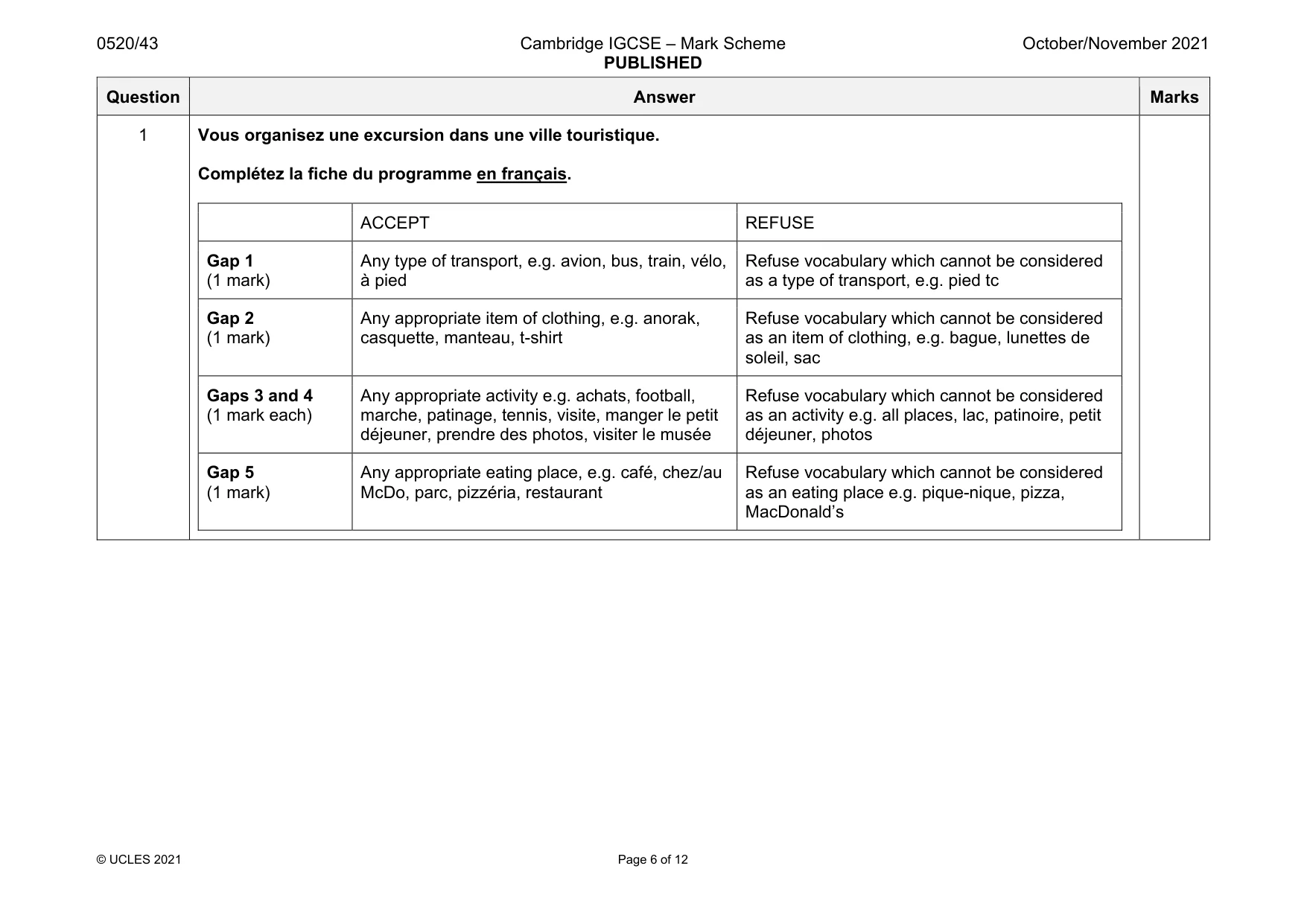 Mark scheme, page 6 of 12