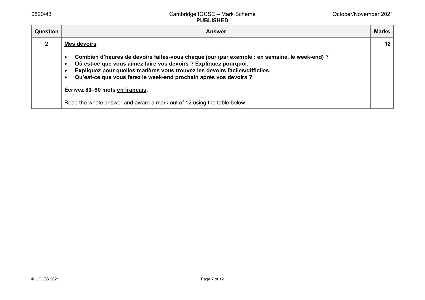 Mark scheme, page 7 of 12