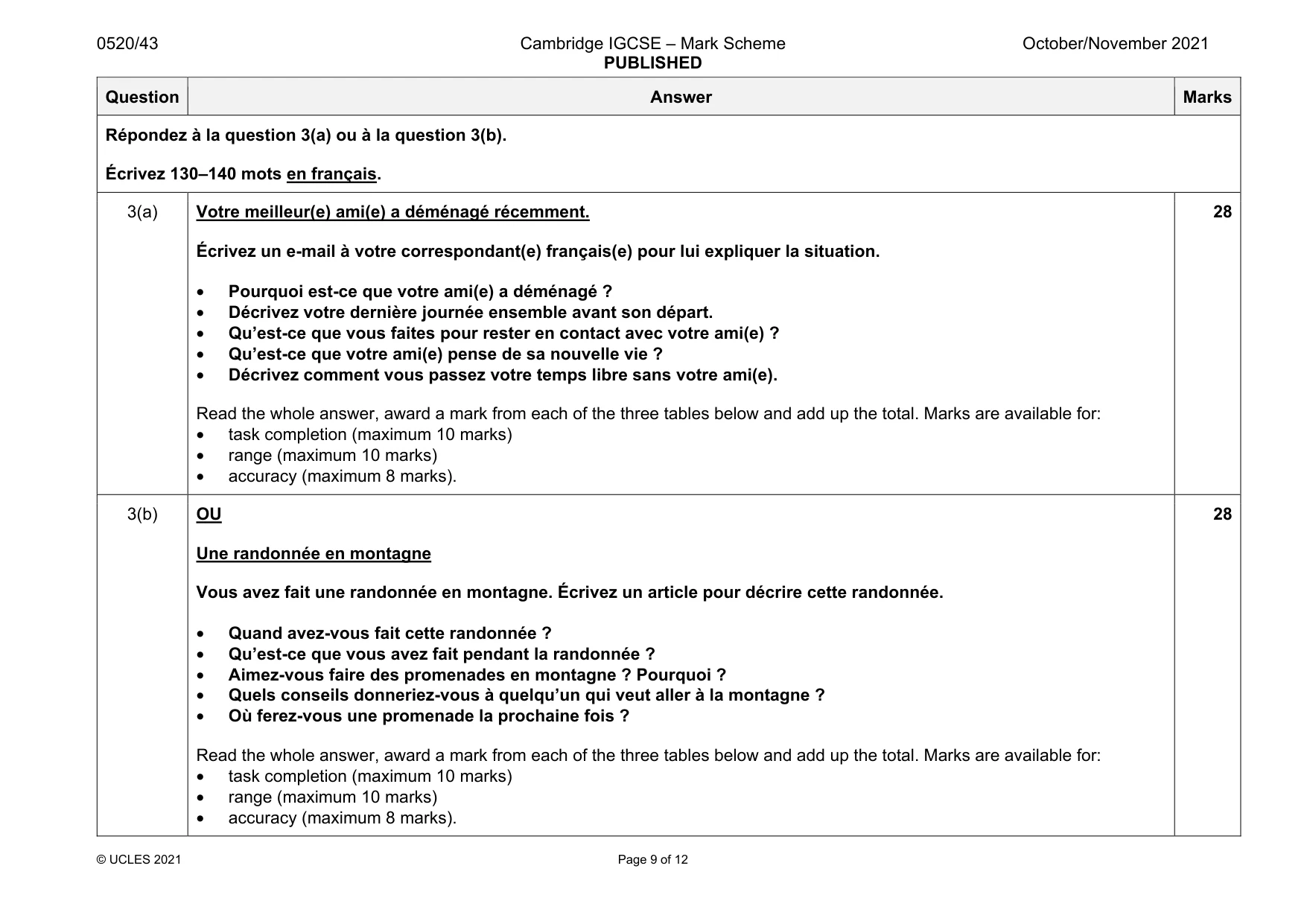Mark scheme, page 9 of 12