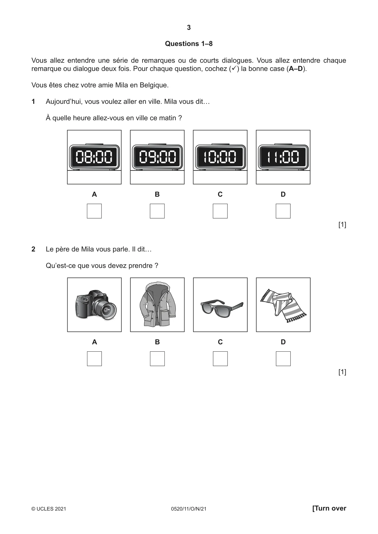 Cambridge IGCSE French - Foreign Language 0520 2021 Oct/Nov Paper 1 · Variant 1 question paper, page 3 of 16