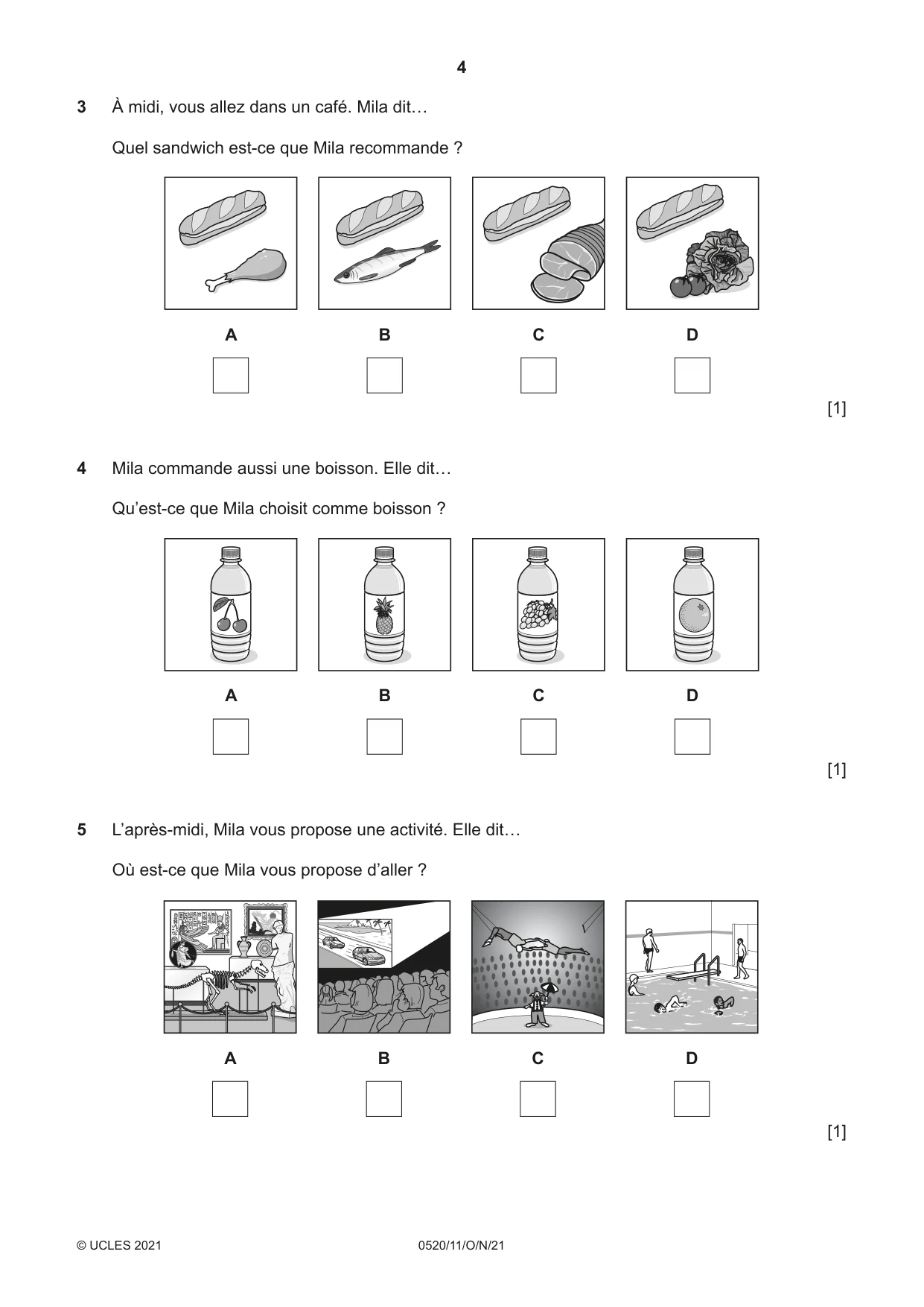 Cambridge IGCSE French - Foreign Language 0520 2021 Oct/Nov Paper 1 · Variant 1 question paper, page 4 of 16