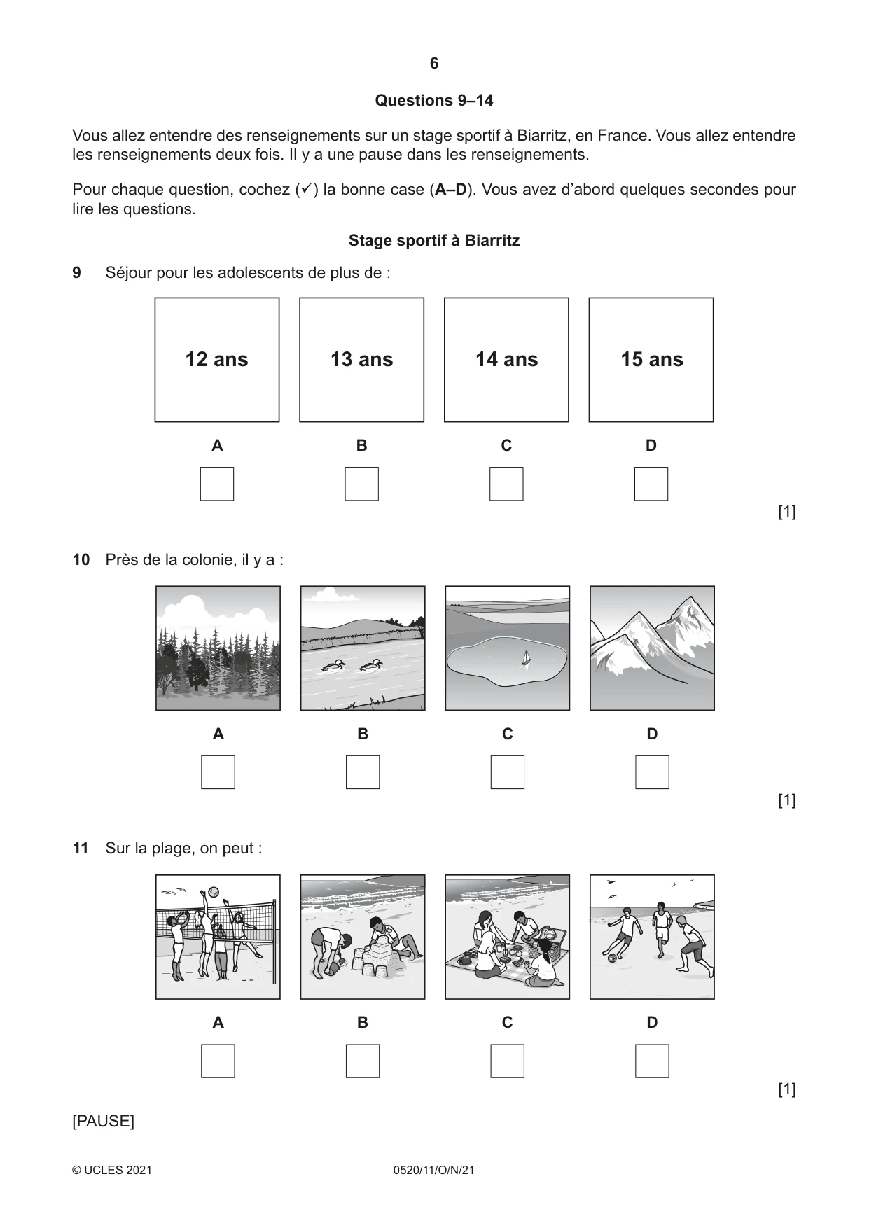 Cambridge IGCSE French - Foreign Language 0520 2021 Oct/Nov Paper 1 · Variant 1 question paper, page 6 of 16