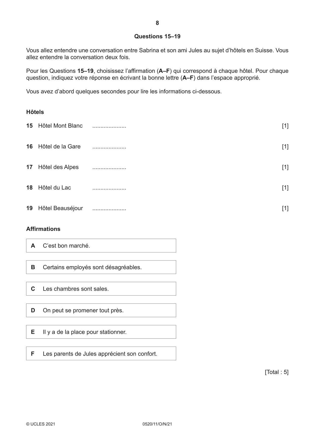 Cambridge IGCSE French - Foreign Language 0520 2021 Oct/Nov Paper 1 · Variant 1 question paper, page 8 of 16