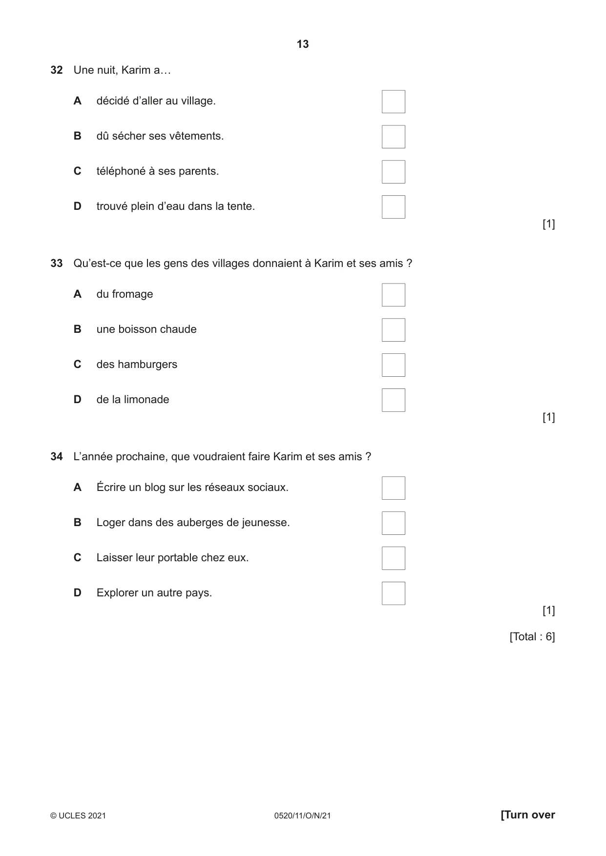 Cambridge IGCSE French - Foreign Language 0520 2021 Oct/Nov Paper 1 · Variant 1 question paper, page 13 of 16