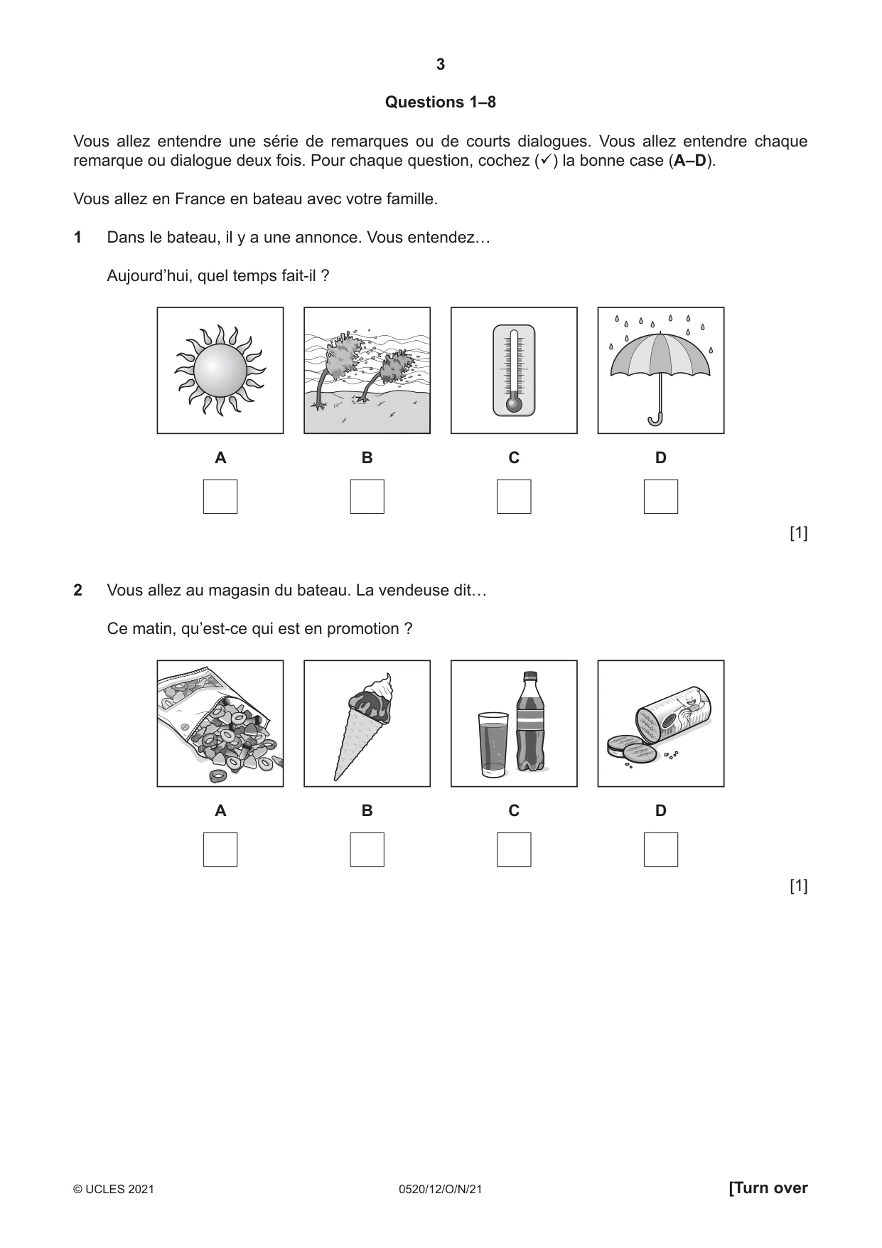 Cambridge IGCSE French - Foreign Language 0520 2021 Oct/Nov Paper 1 · Variant 2 question paper, page 3 of 16