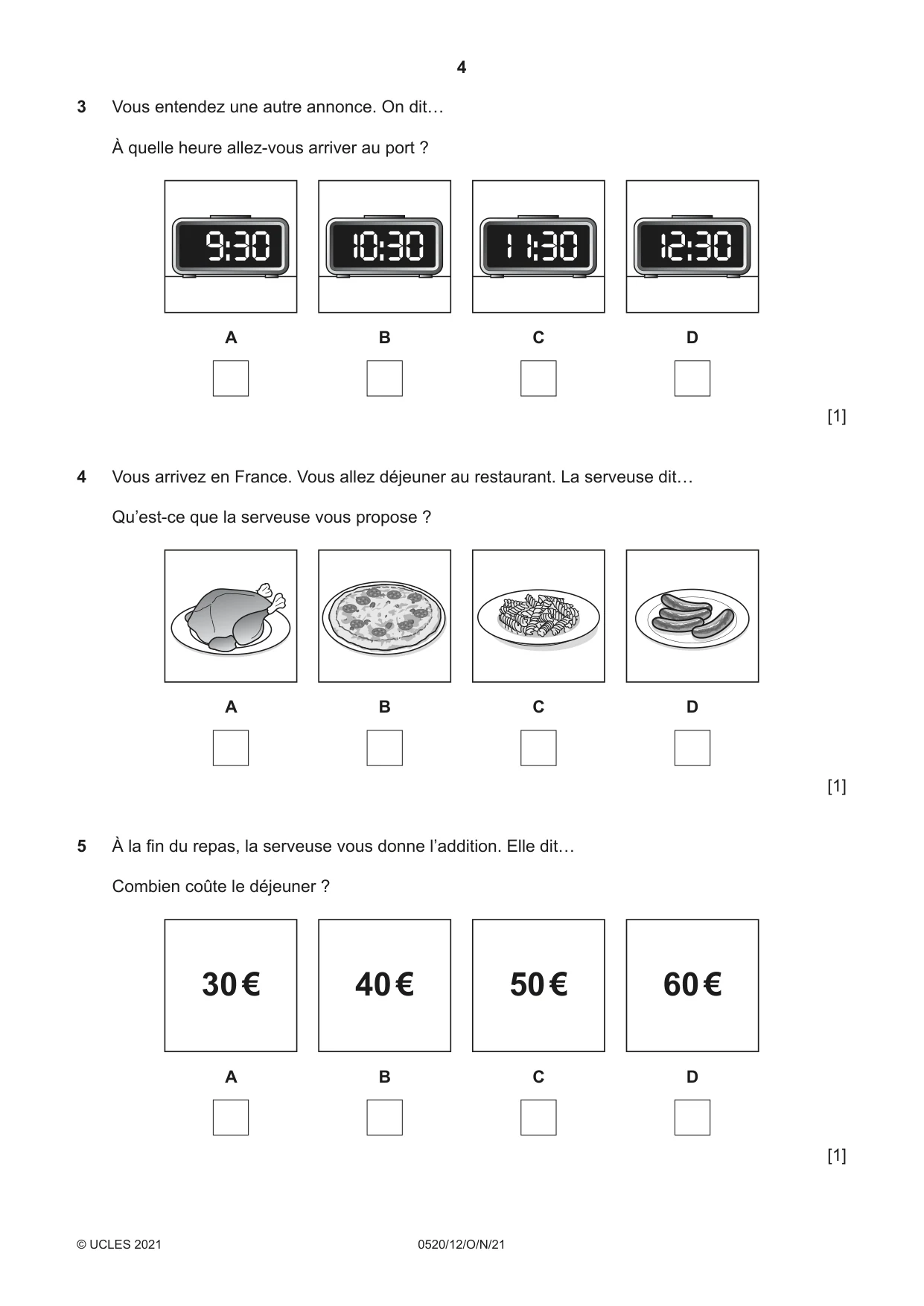 Cambridge IGCSE French - Foreign Language 0520 2021 Oct/Nov Paper 1 · Variant 2 question paper, page 4 of 16