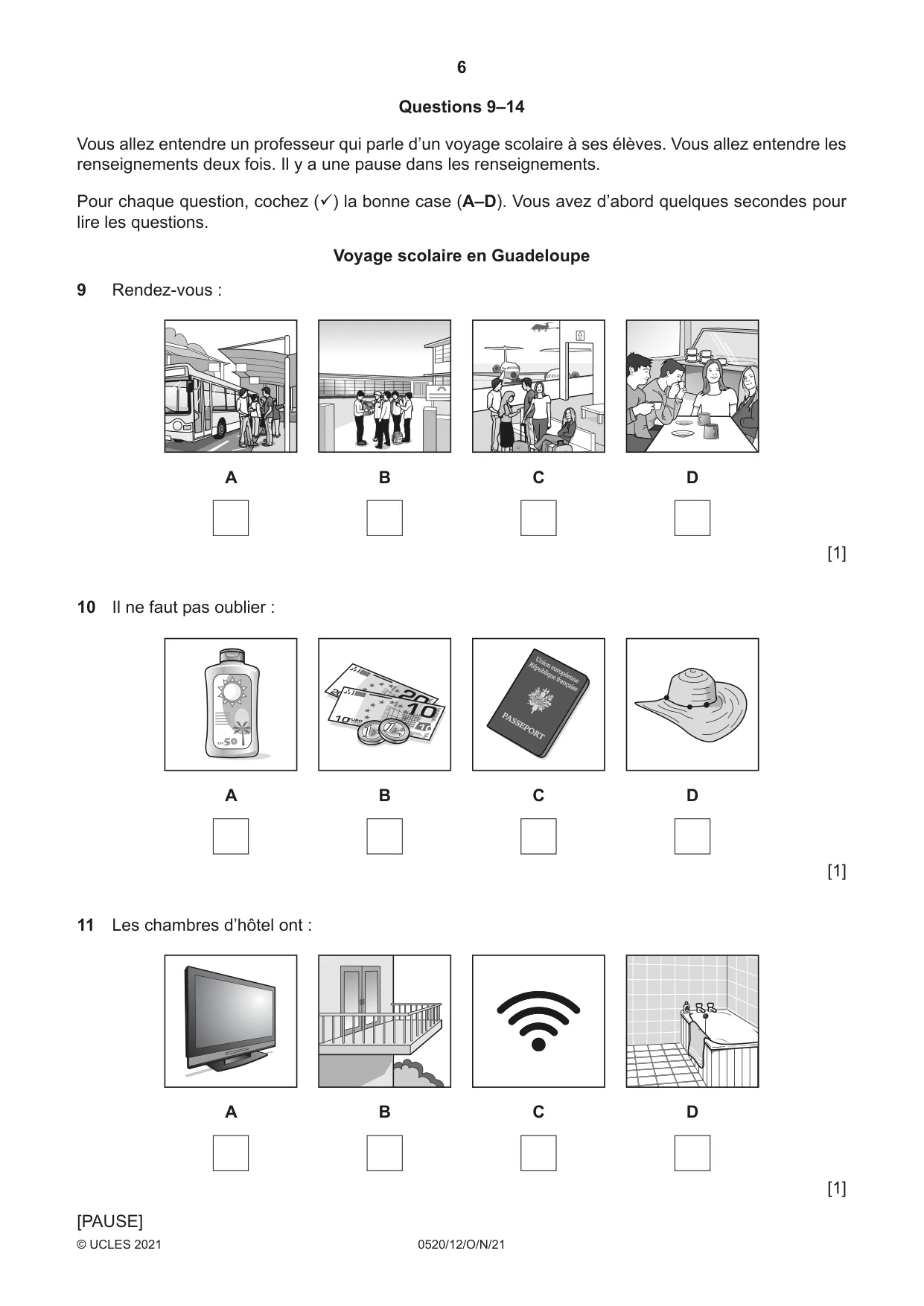 Cambridge IGCSE French - Foreign Language 0520 2021 Oct/Nov Paper 1 · Variant 2 question paper, page 6 of 16