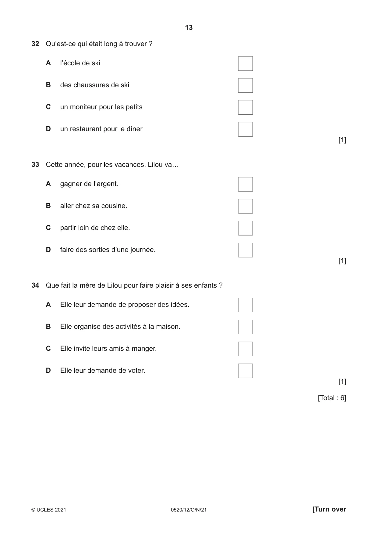 Cambridge IGCSE French - Foreign Language 0520 2021 Oct/Nov Paper 1 · Variant 2 question paper, page 13 of 16