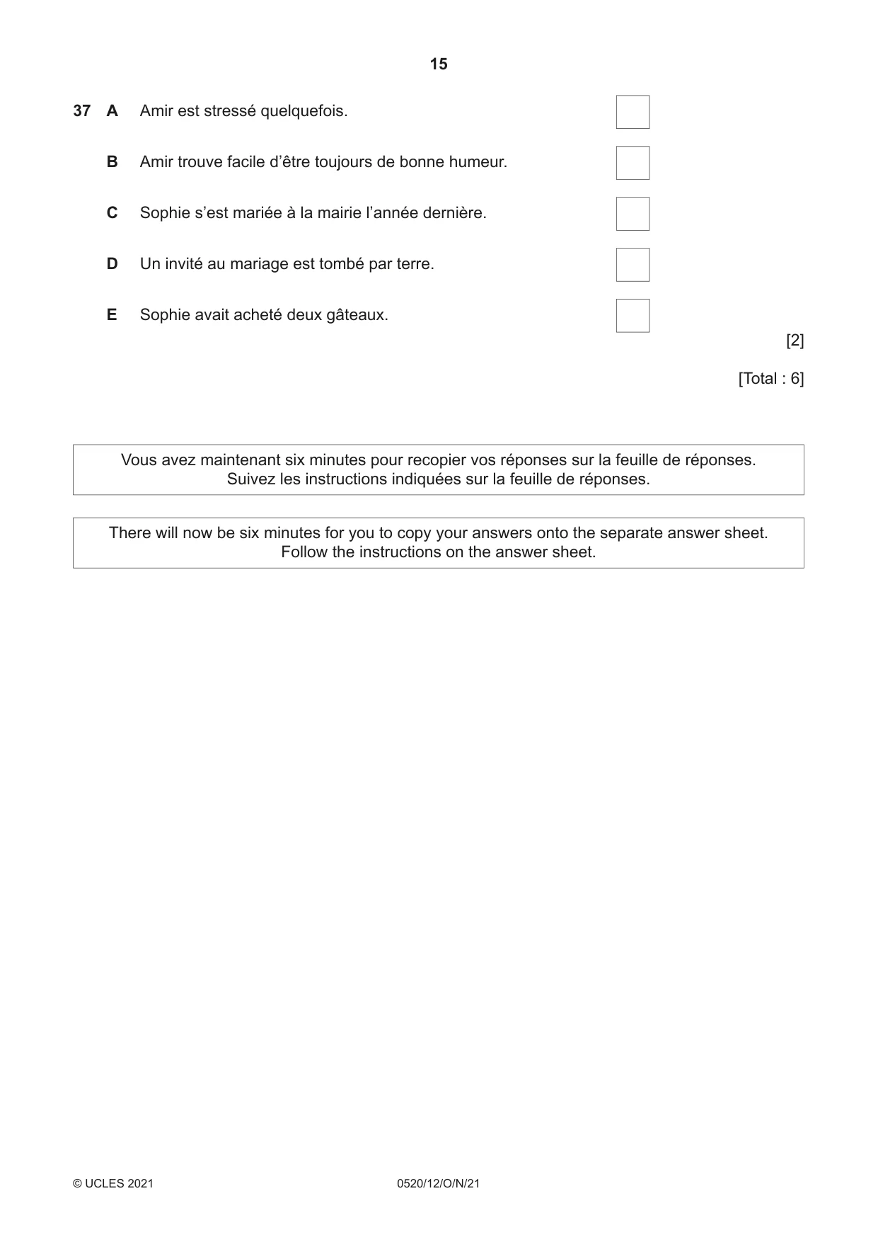 Cambridge IGCSE French - Foreign Language 0520 2021 Oct/Nov Paper 1 · Variant 2 question paper, page 15 of 16
