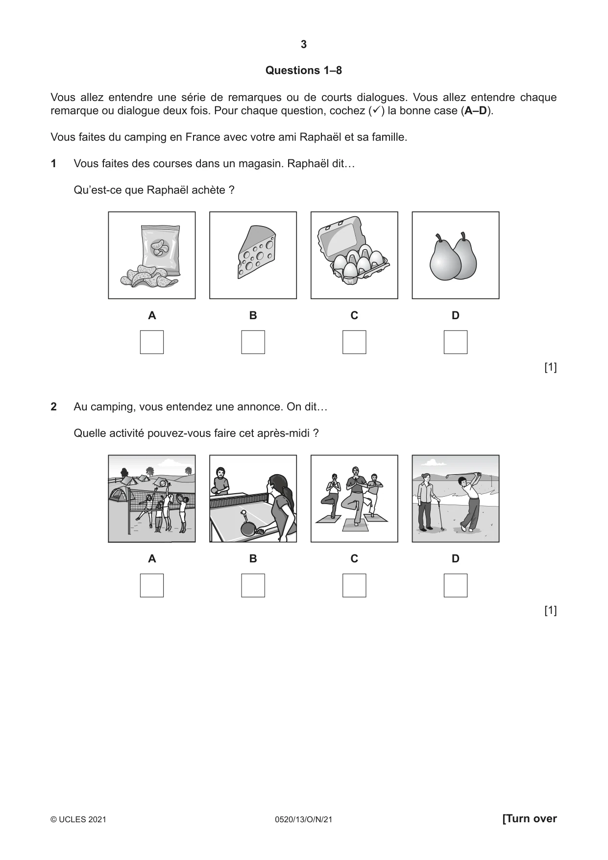 Cambridge IGCSE French - Foreign Language 0520 2021 Oct/Nov Paper 1 · Variant 3 question paper, page 3 of 16