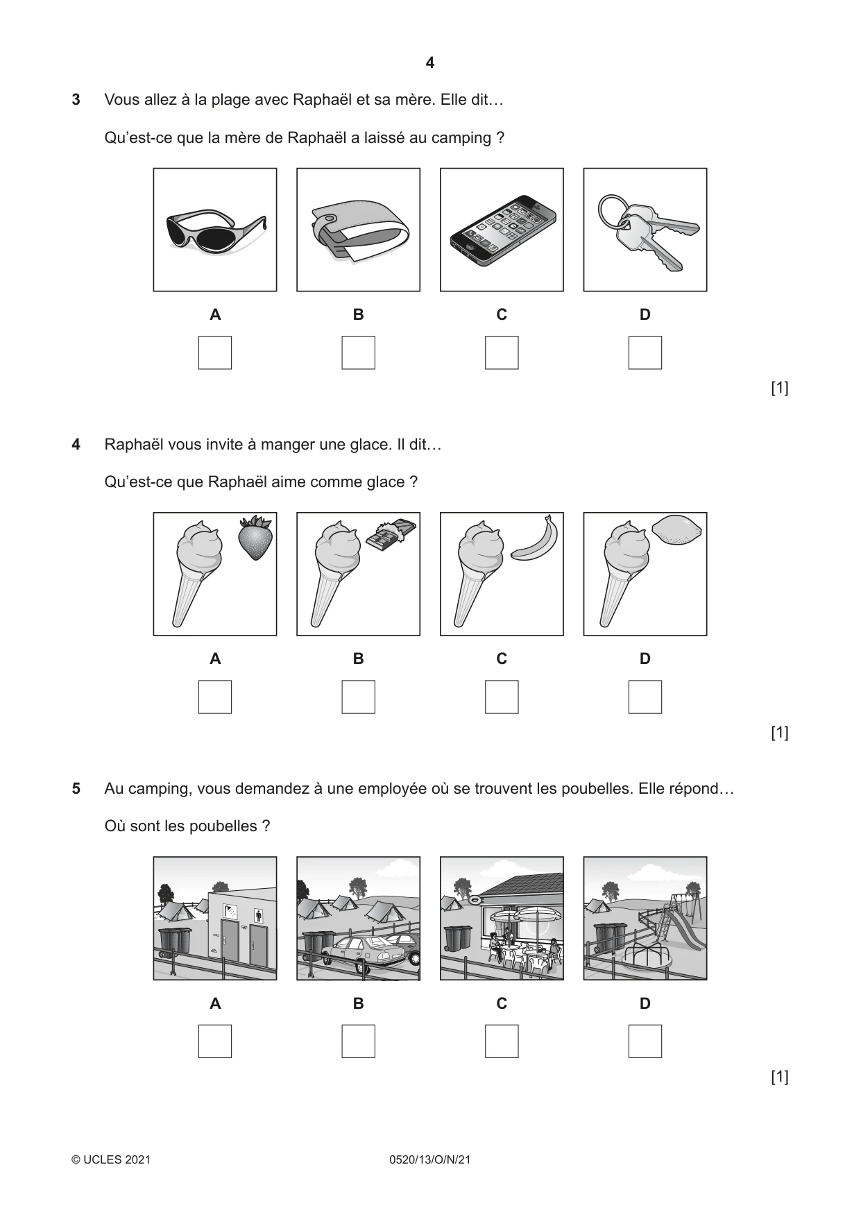 Cambridge IGCSE French - Foreign Language 0520 2021 Oct/Nov Paper 1 · Variant 3 question paper, page 4 of 16