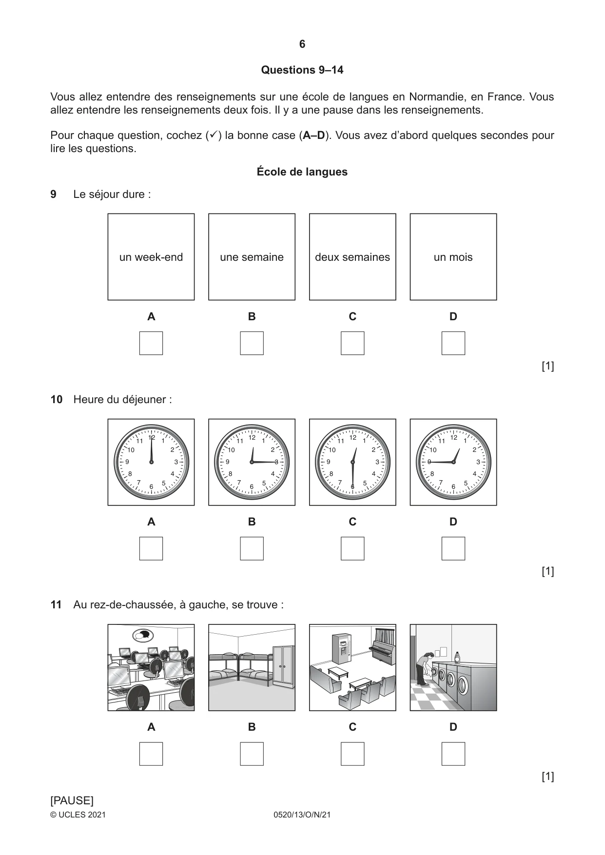 Cambridge IGCSE French - Foreign Language 0520 2021 Oct/Nov Paper 1 · Variant 3 question paper, page 6 of 16