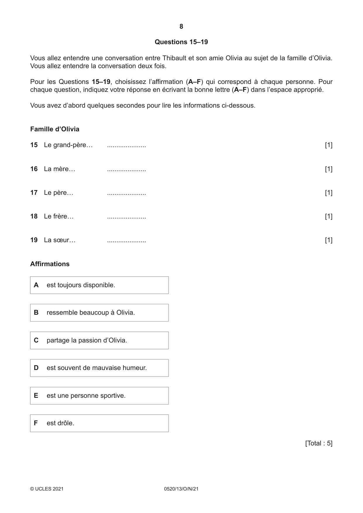 Cambridge IGCSE French - Foreign Language 0520 2021 Oct/Nov Paper 1 · Variant 3 question paper, page 8 of 16