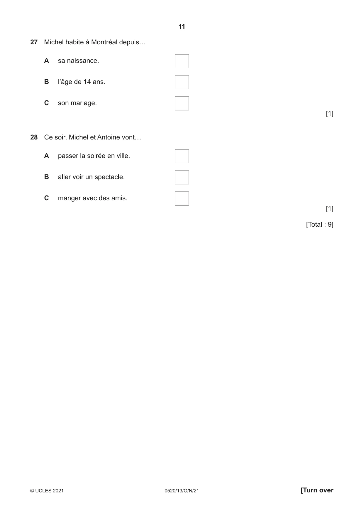 Cambridge IGCSE French - Foreign Language 0520 2021 Oct/Nov Paper 1 · Variant 3 question paper, page 11 of 16
