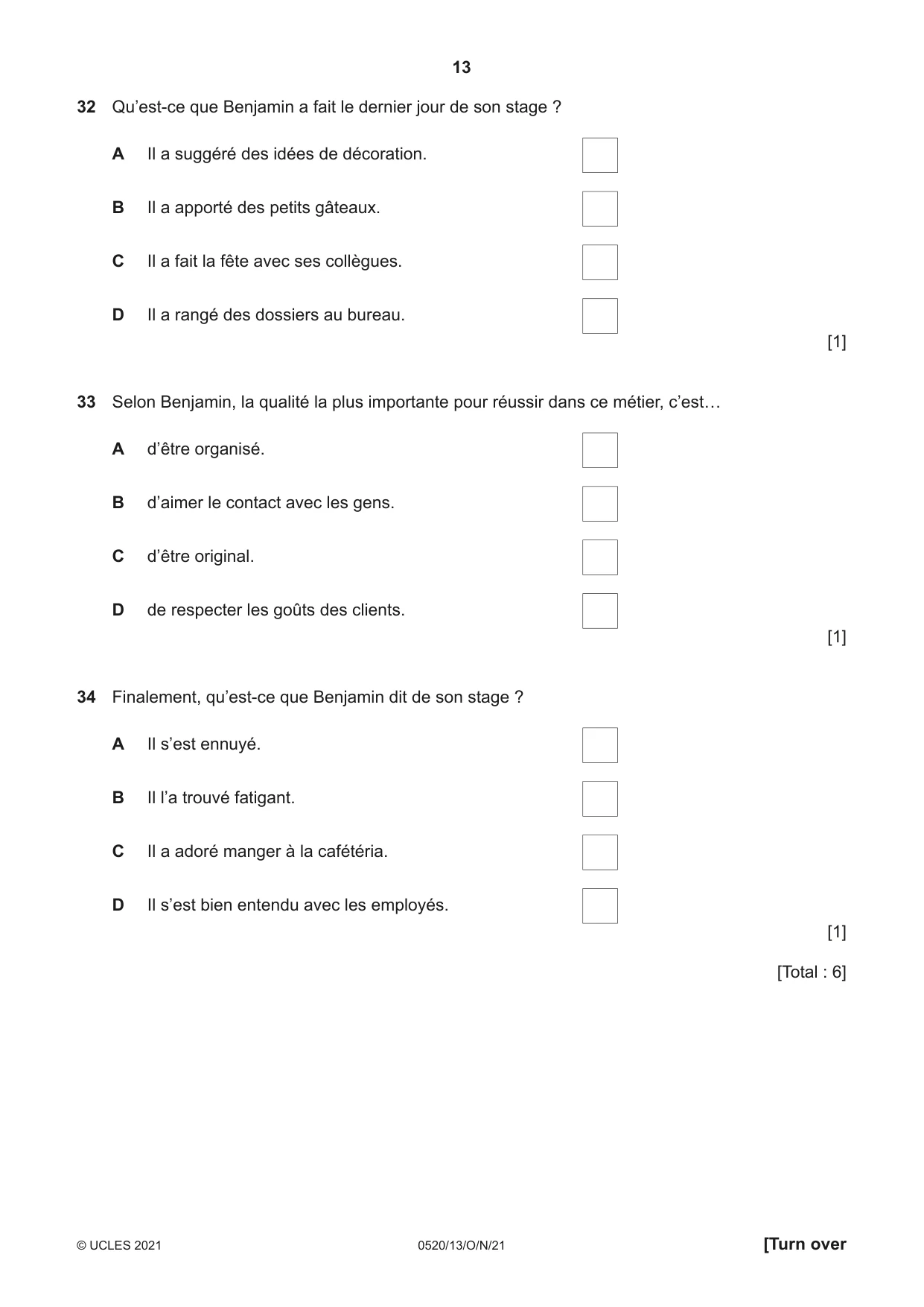 Cambridge IGCSE French - Foreign Language 0520 2021 Oct/Nov Paper 1 · Variant 3 question paper, page 13 of 16