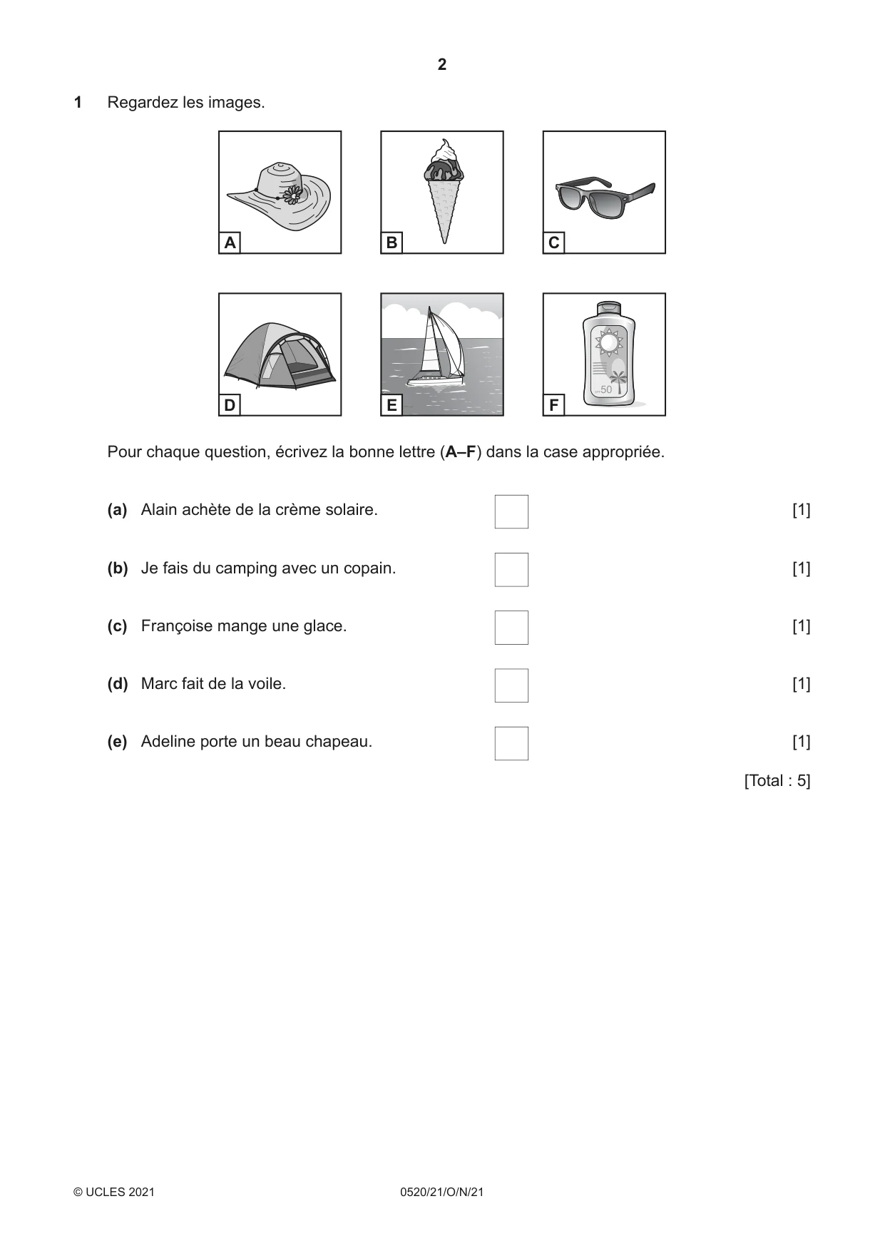 Cambridge IGCSE French - Foreign Language 0520 2021 Oct/Nov Paper 2 · Variant 1 question paper, page 2 of 12
