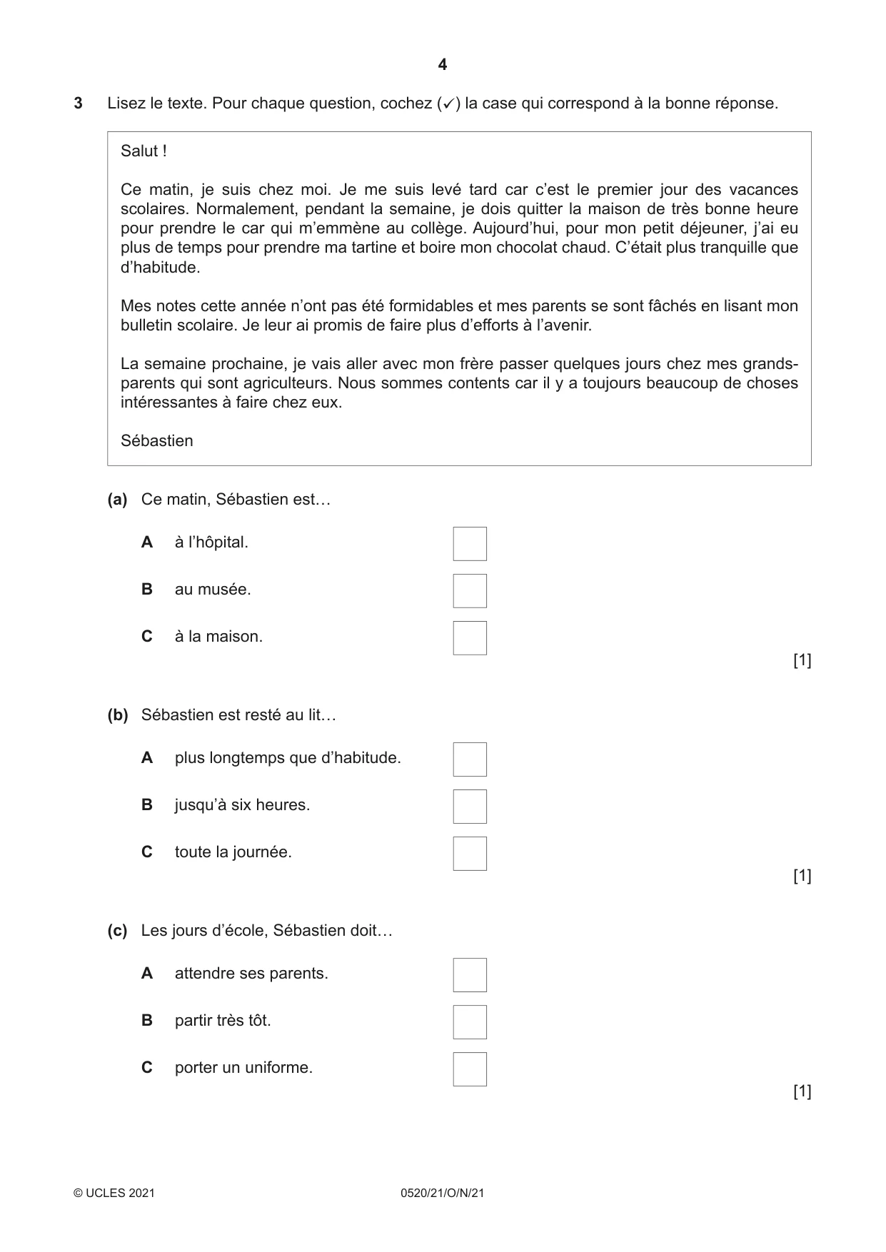 Cambridge IGCSE French - Foreign Language 0520 2021 Oct/Nov Paper 2 · Variant 1 question paper, page 4 of 12