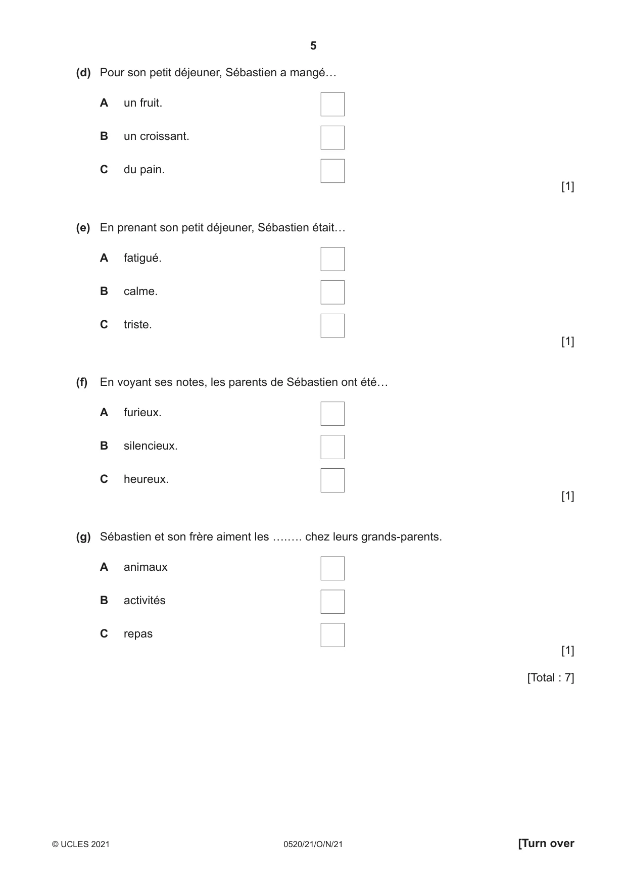 Cambridge IGCSE French - Foreign Language 0520 2021 Oct/Nov Paper 2 · Variant 1 question paper, page 5 of 12