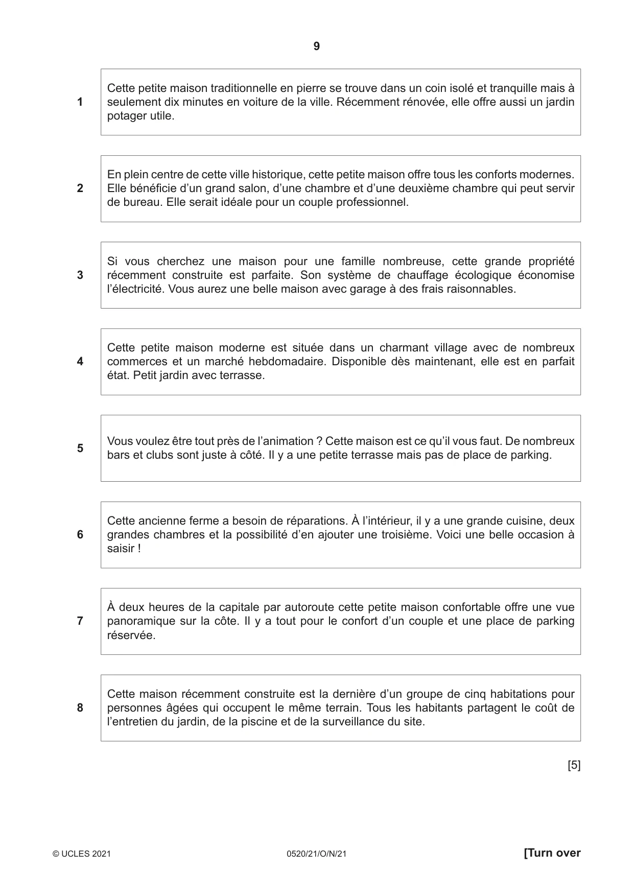 Cambridge IGCSE French - Foreign Language 0520 2021 Oct/Nov Paper 2 · Variant 1 question paper, page 9 of 12