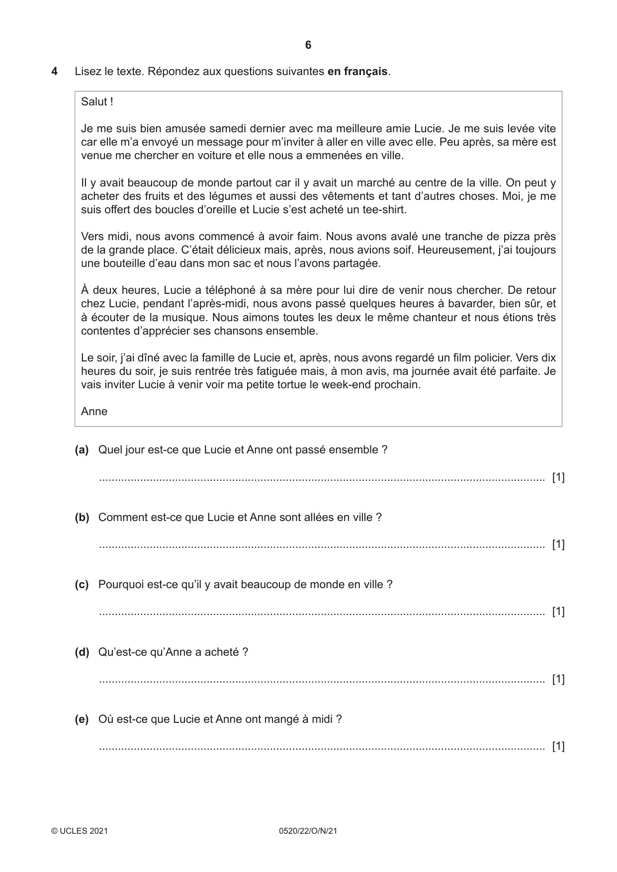 Cambridge IGCSE French - Foreign Language 0520 2021 Oct/Nov Paper 2 · Variant 2 question paper, page 6 of 12