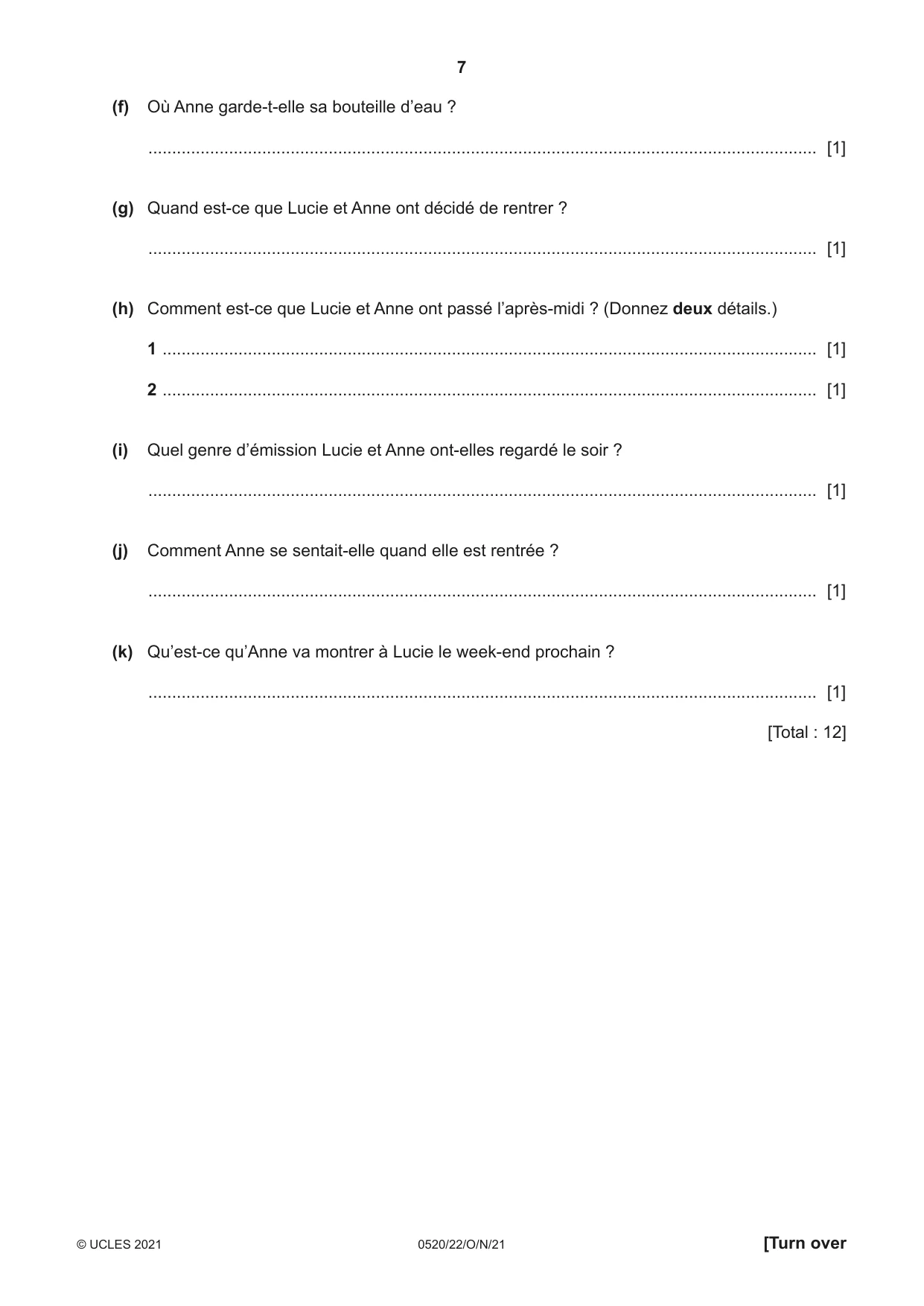 Cambridge IGCSE French - Foreign Language 0520 2021 Oct/Nov Paper 2 · Variant 2 question paper, page 7 of 12