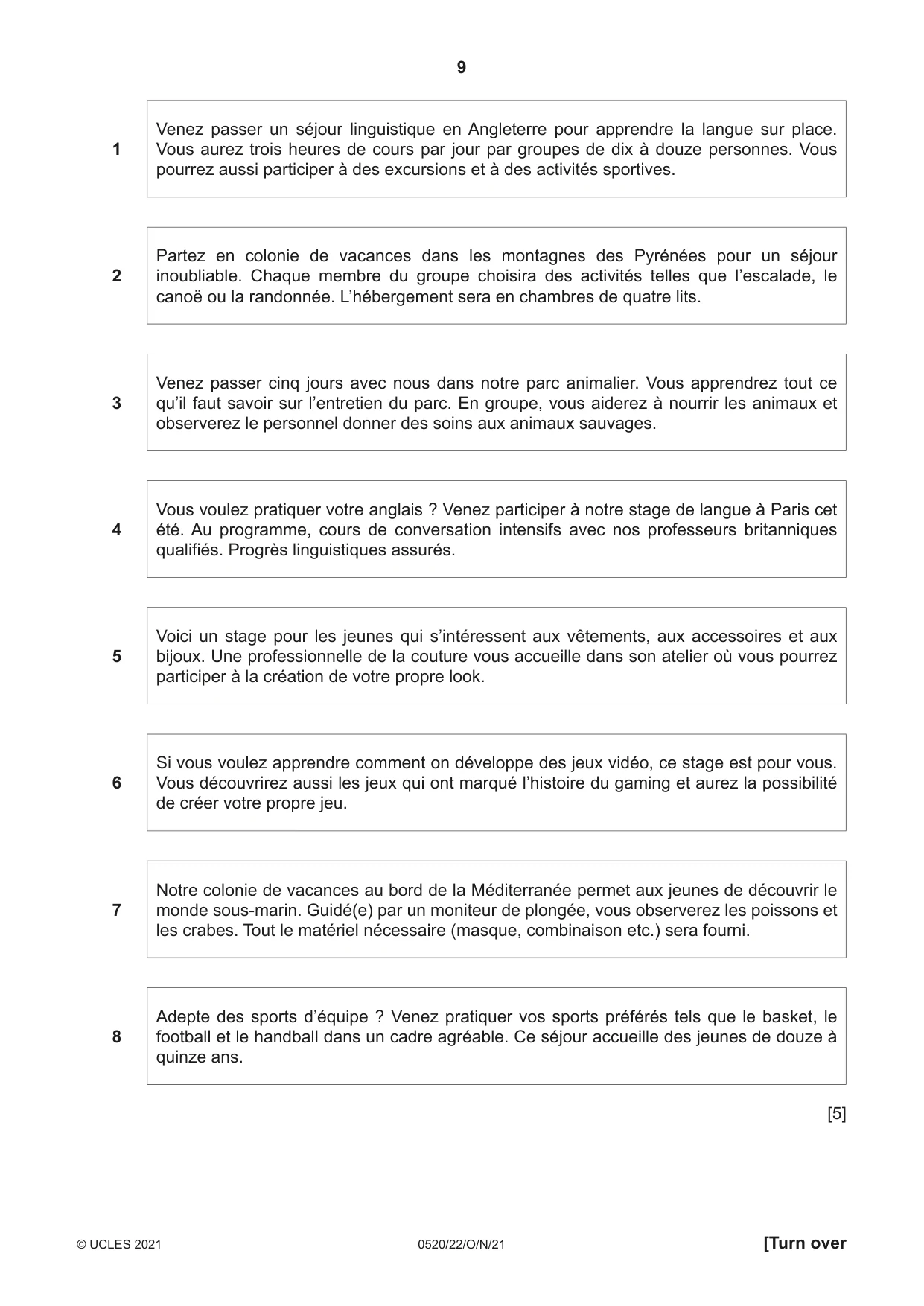 Cambridge IGCSE French - Foreign Language 0520 2021 Oct/Nov Paper 2 · Variant 2 question paper, page 9 of 12