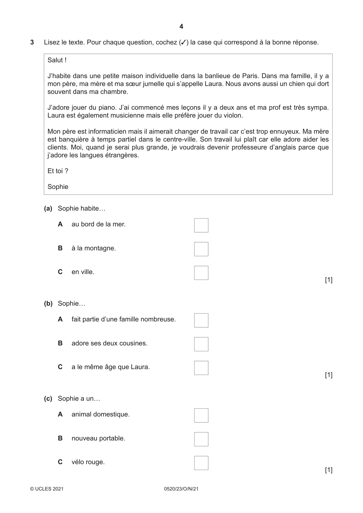 Cambridge IGCSE French - Foreign Language 0520 2021 Oct/Nov Paper 2 · Variant 3 question paper, page 4 of 12