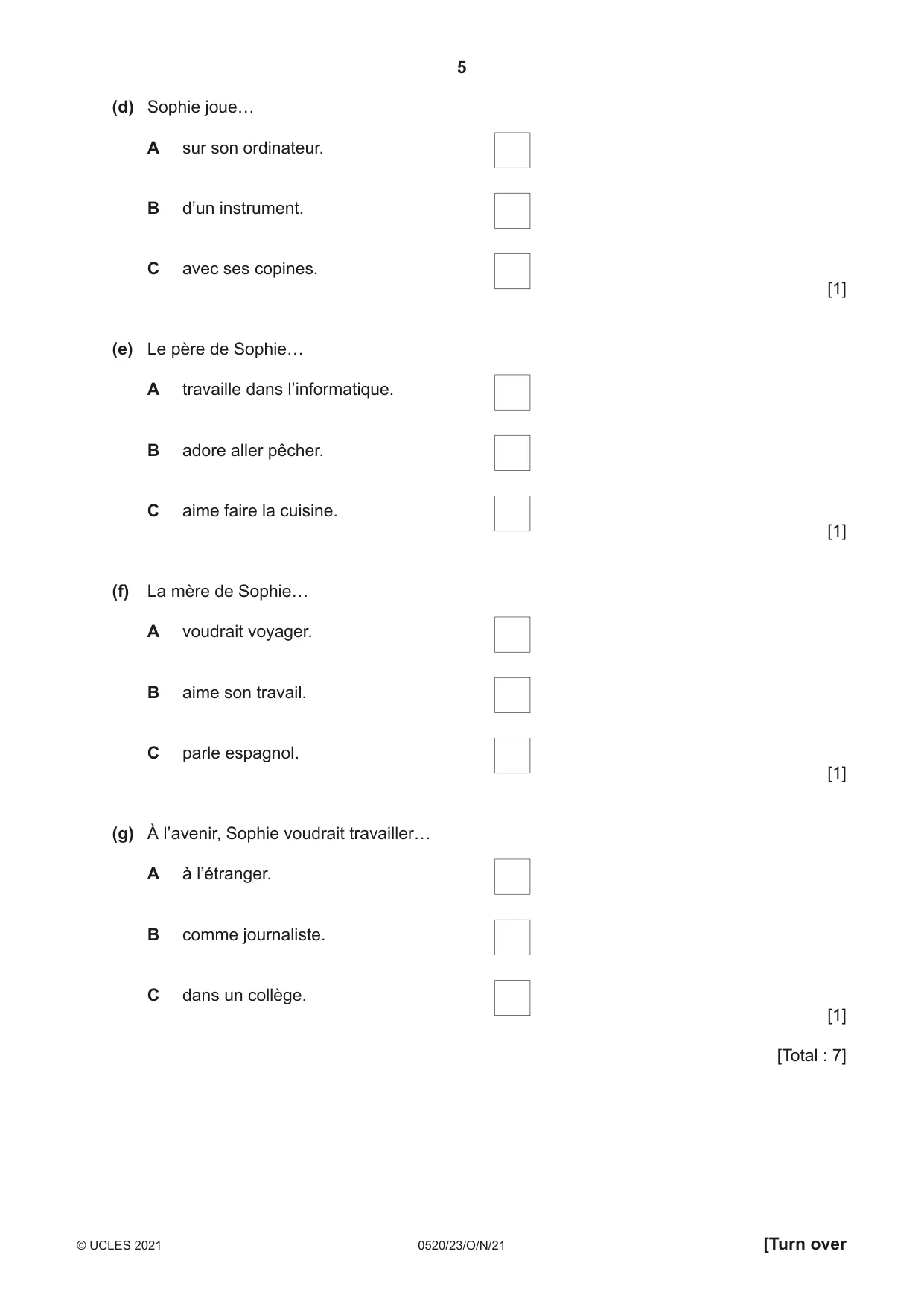 Cambridge IGCSE French - Foreign Language 0520 2021 Oct/Nov Paper 2 · Variant 3 question paper, page 5 of 12