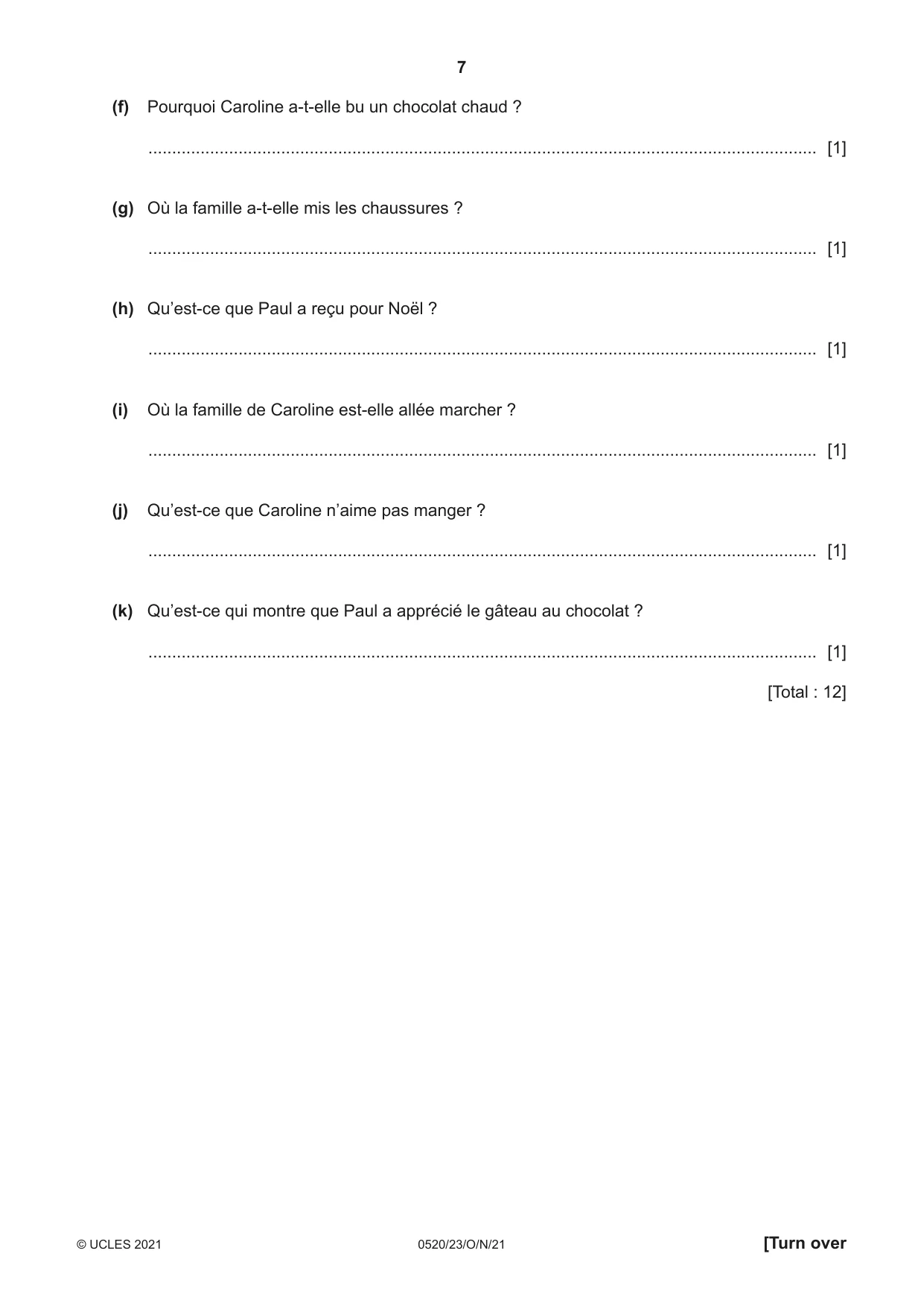 Cambridge IGCSE French - Foreign Language 0520 2021 Oct/Nov Paper 2 · Variant 3 question paper, page 7 of 12