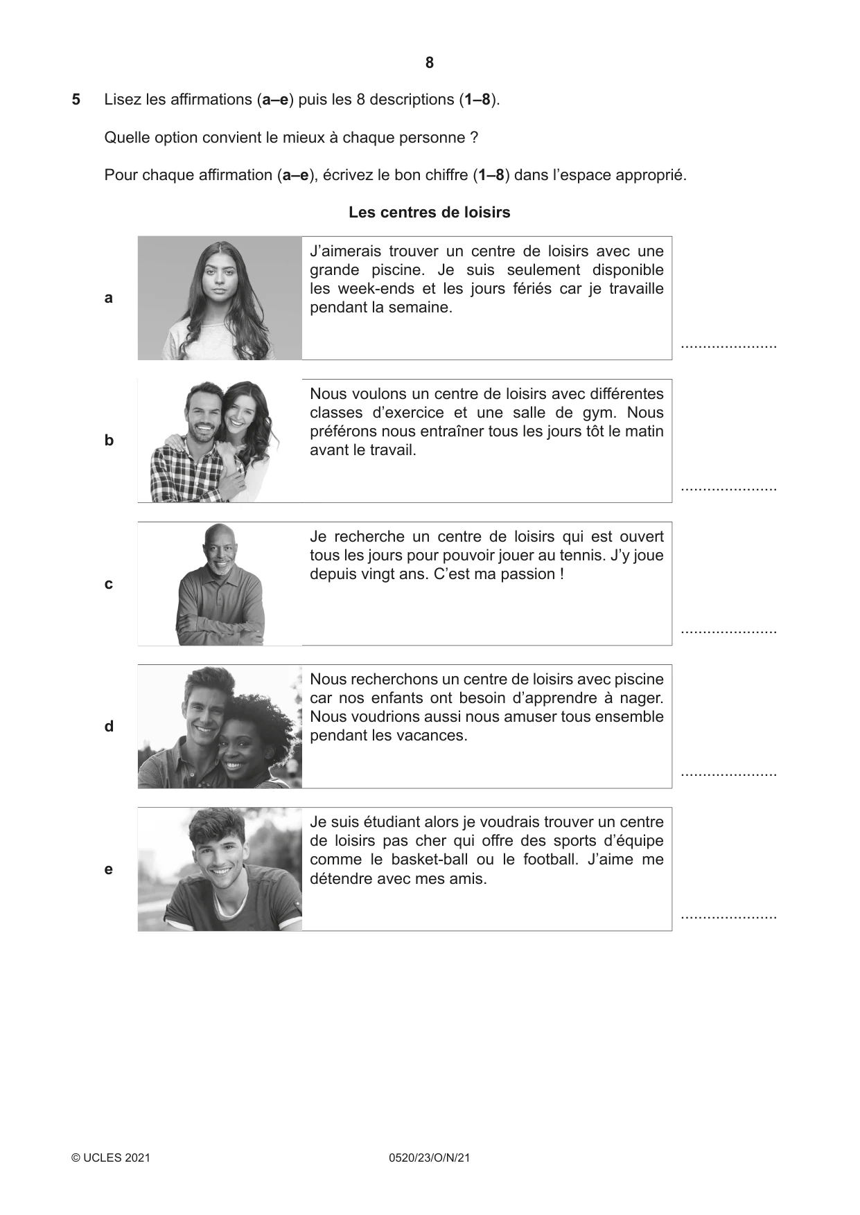 Cambridge IGCSE French - Foreign Language 0520 2021 Oct/Nov Paper 2 · Variant 3 question paper, page 8 of 12