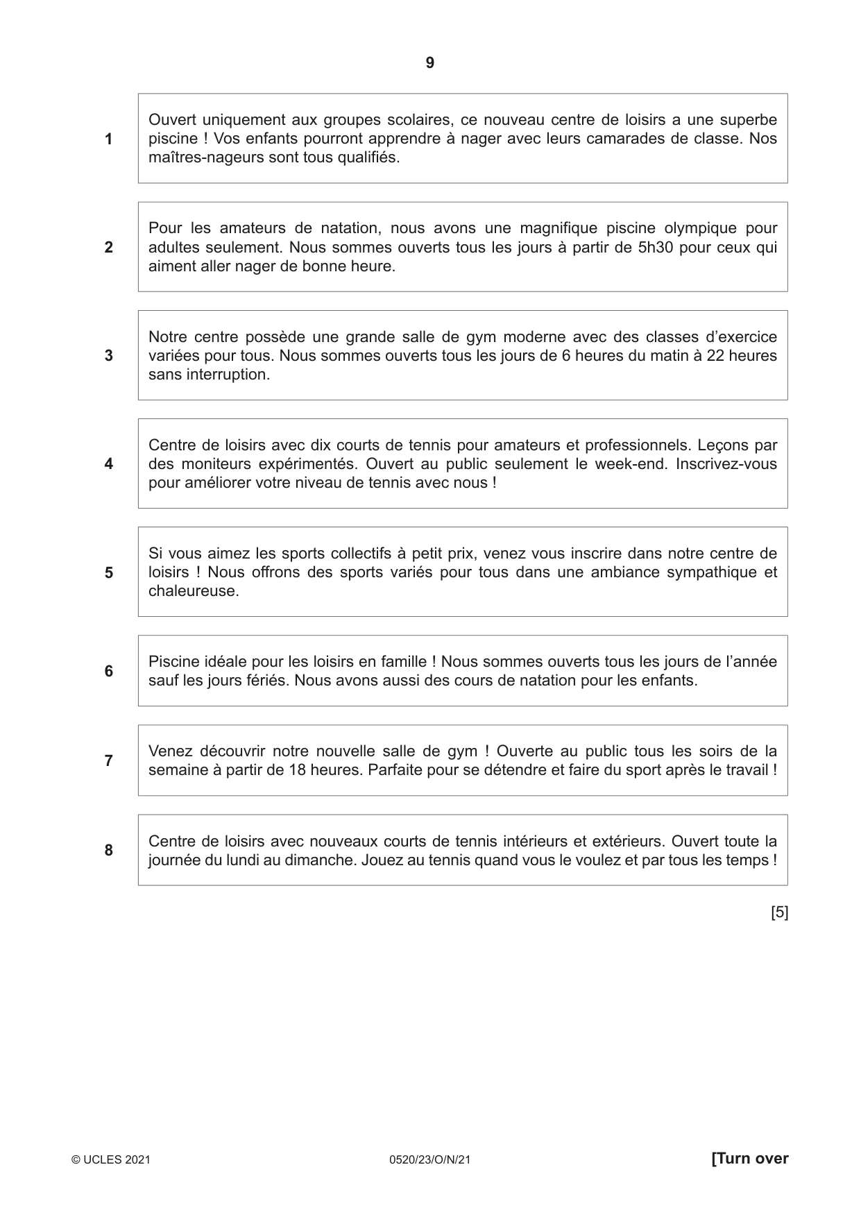 Cambridge IGCSE French - Foreign Language 0520 2021 Oct/Nov Paper 2 · Variant 3 question paper, page 9 of 12