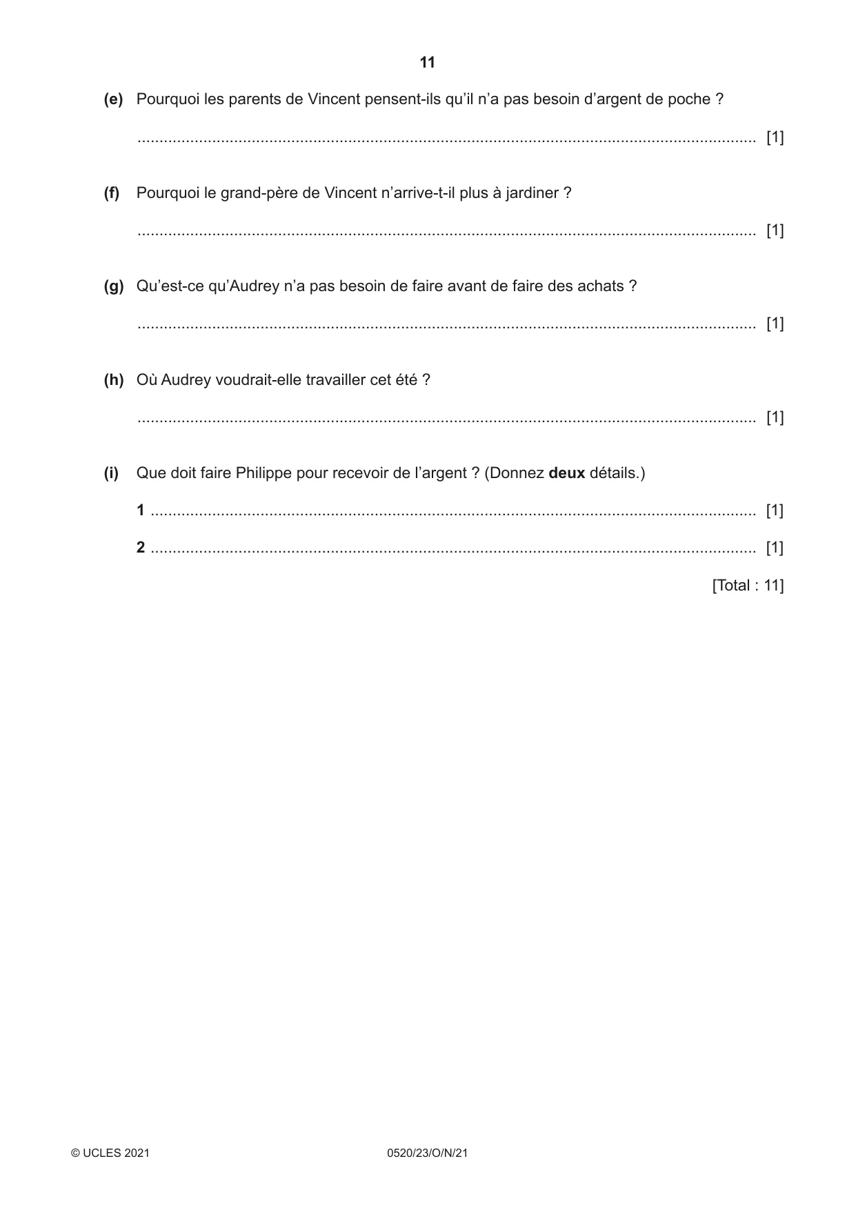 Cambridge IGCSE French - Foreign Language 0520 2021 Oct/Nov Paper 2 · Variant 3 question paper, page 11 of 12
